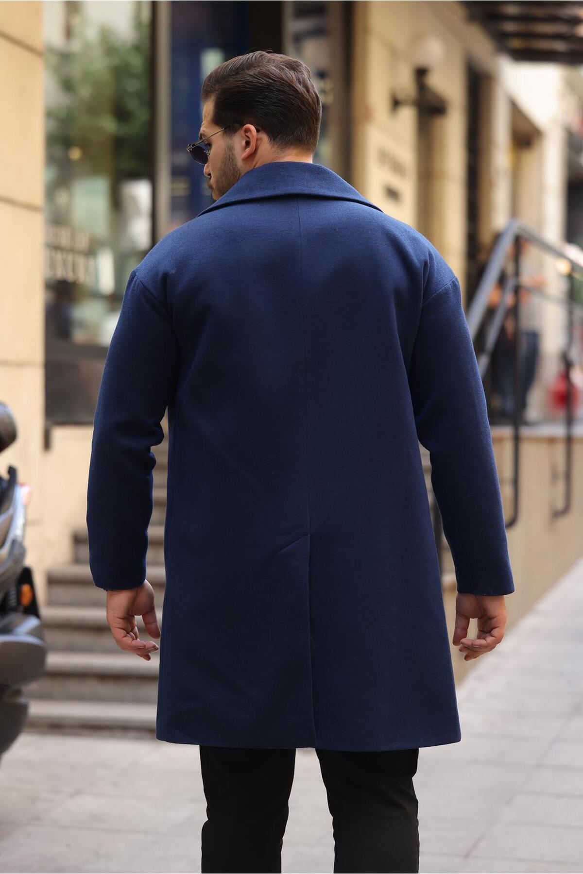 Oversize Kruvaze Yaka Düğmeli Kaban — سرمه‌ای OKBN — تصویر 4 از 4