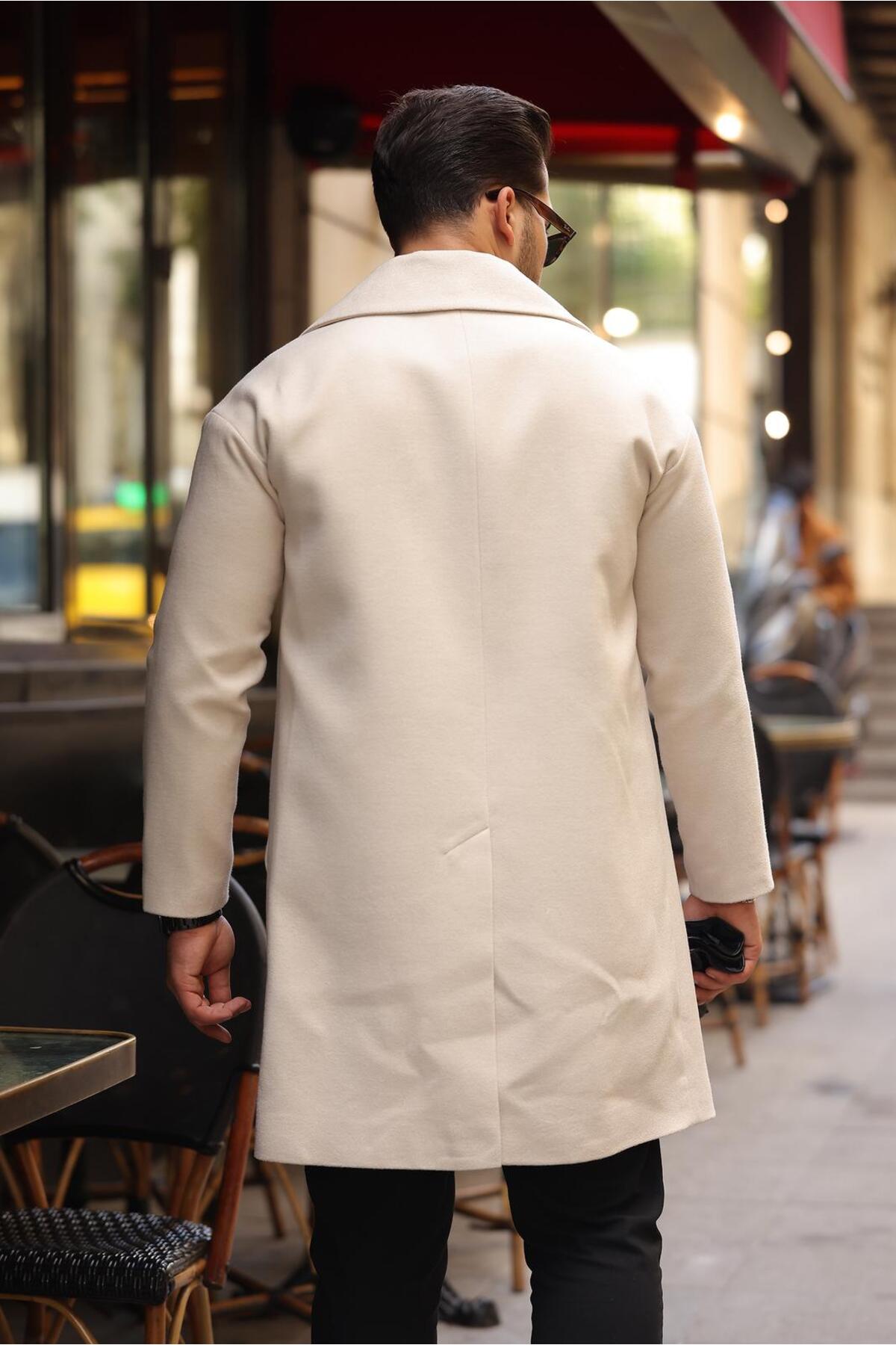 Oversize Kruvaze Yaka Düğmeli Kaban — کرم OKBN — تصویر 4 از 4
