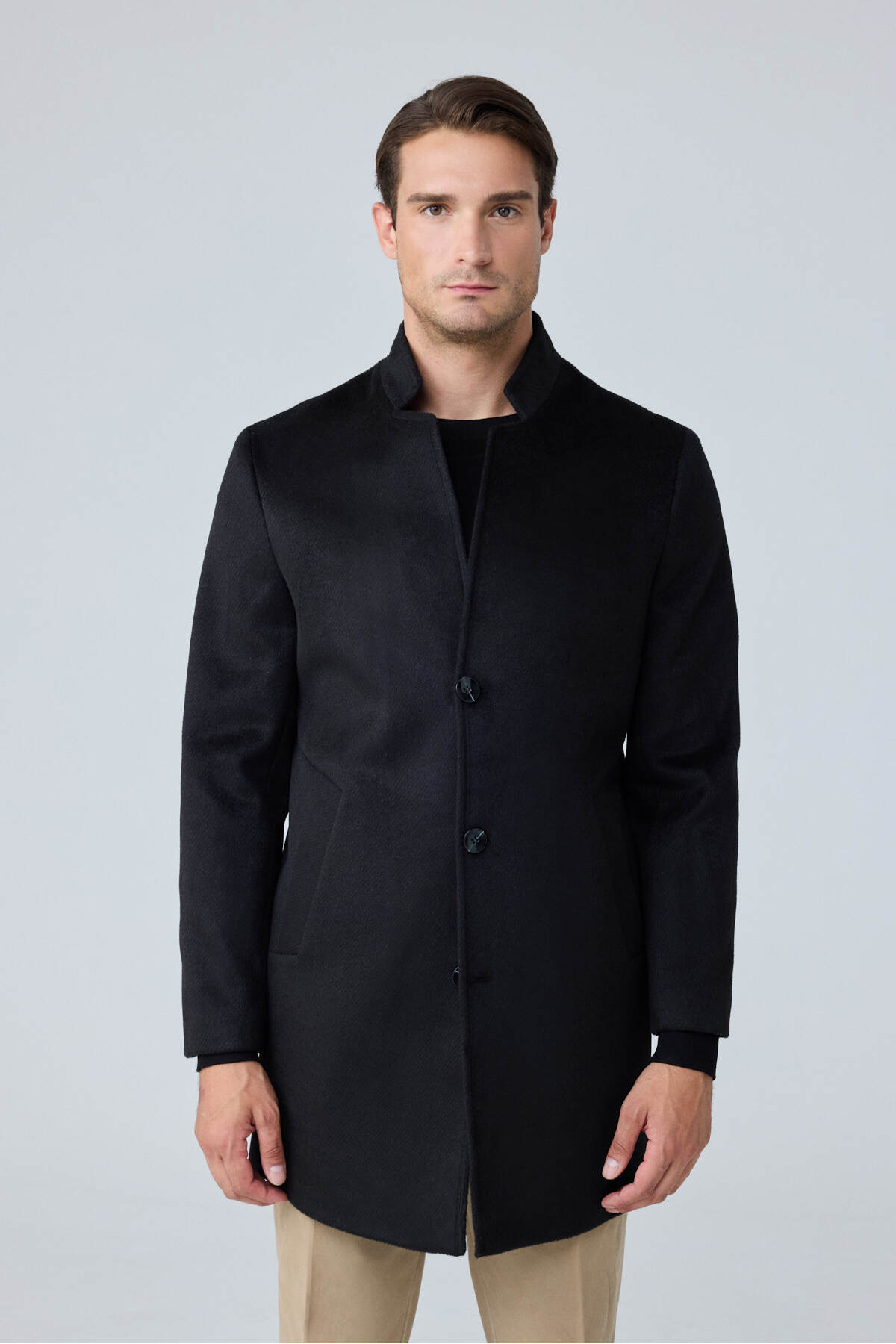 Erkek Relaxed-Fit Premium Yün Kaşe Kaban Siyah 4351DNGR — مشکی TYC56EF1529BBBA1525F88E00 — تصویر 3 از 6