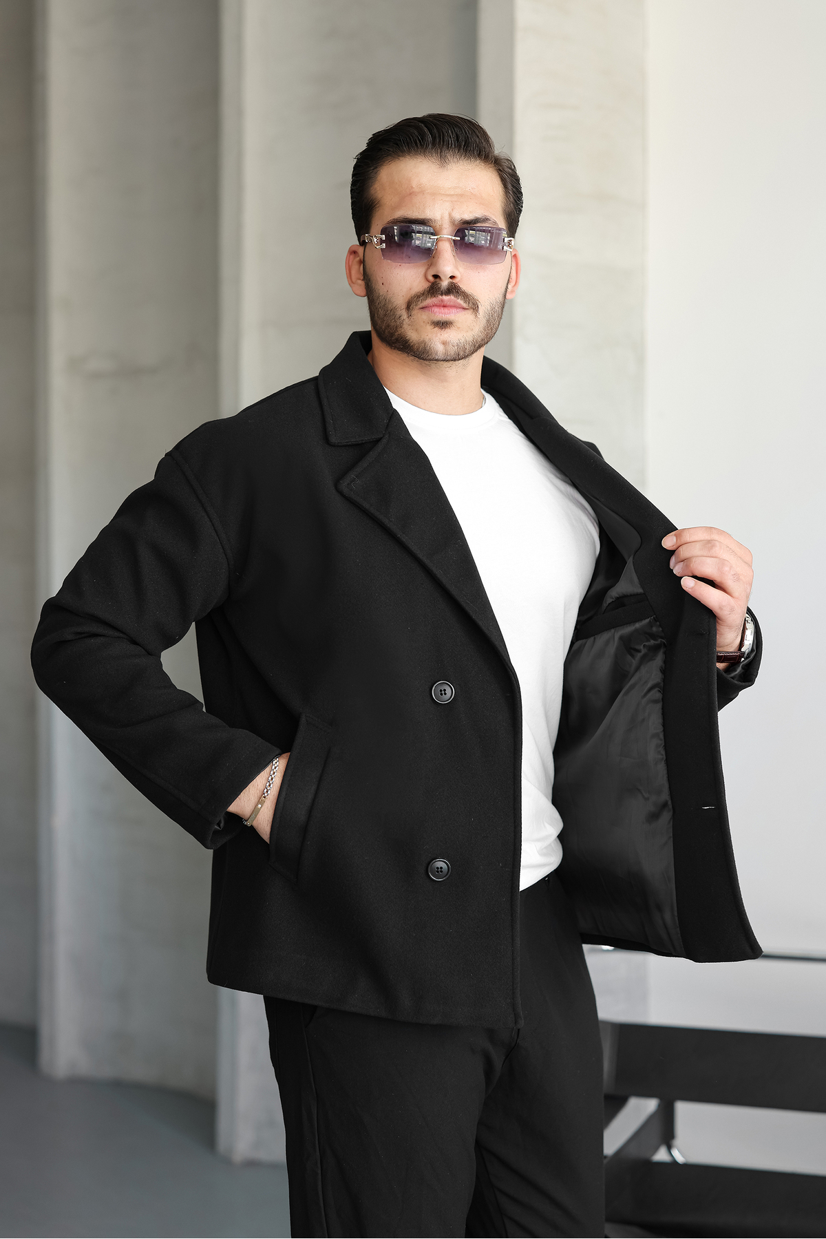 NET OF NOT Yeni Sezon Orta Boy Rahat Kalıp Mont Premium Tüylenmez Kumaş Erkek Kaşe Kaban Ceket görsel 2