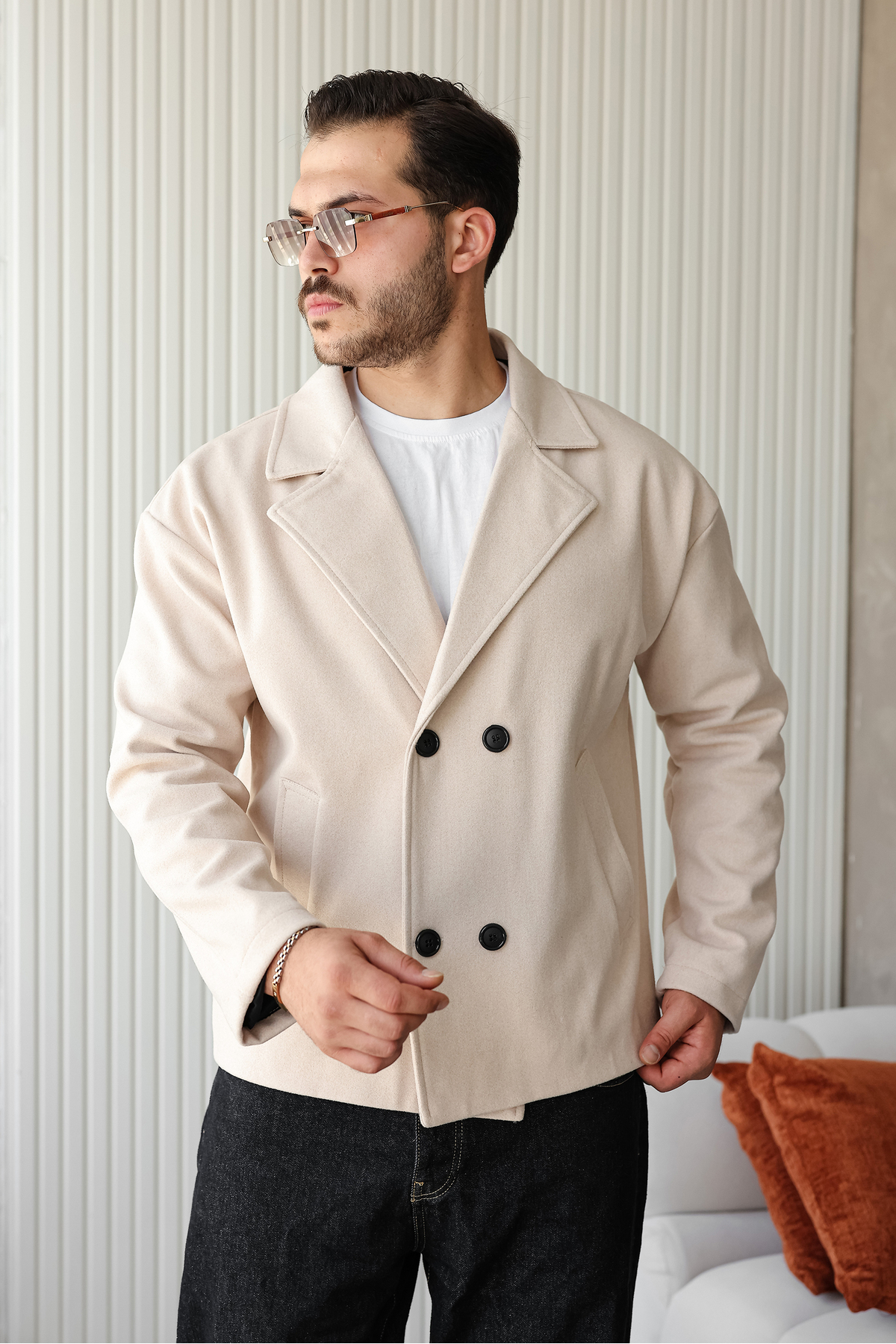 Yeni Sezon Orta Boy Rahat Kalıp Mont Premium Tüylenmez Kumaş Erkek Kaşe Kaban Ceket — بژ Cenza-Tuçi-Orta-Boy-Kaşe