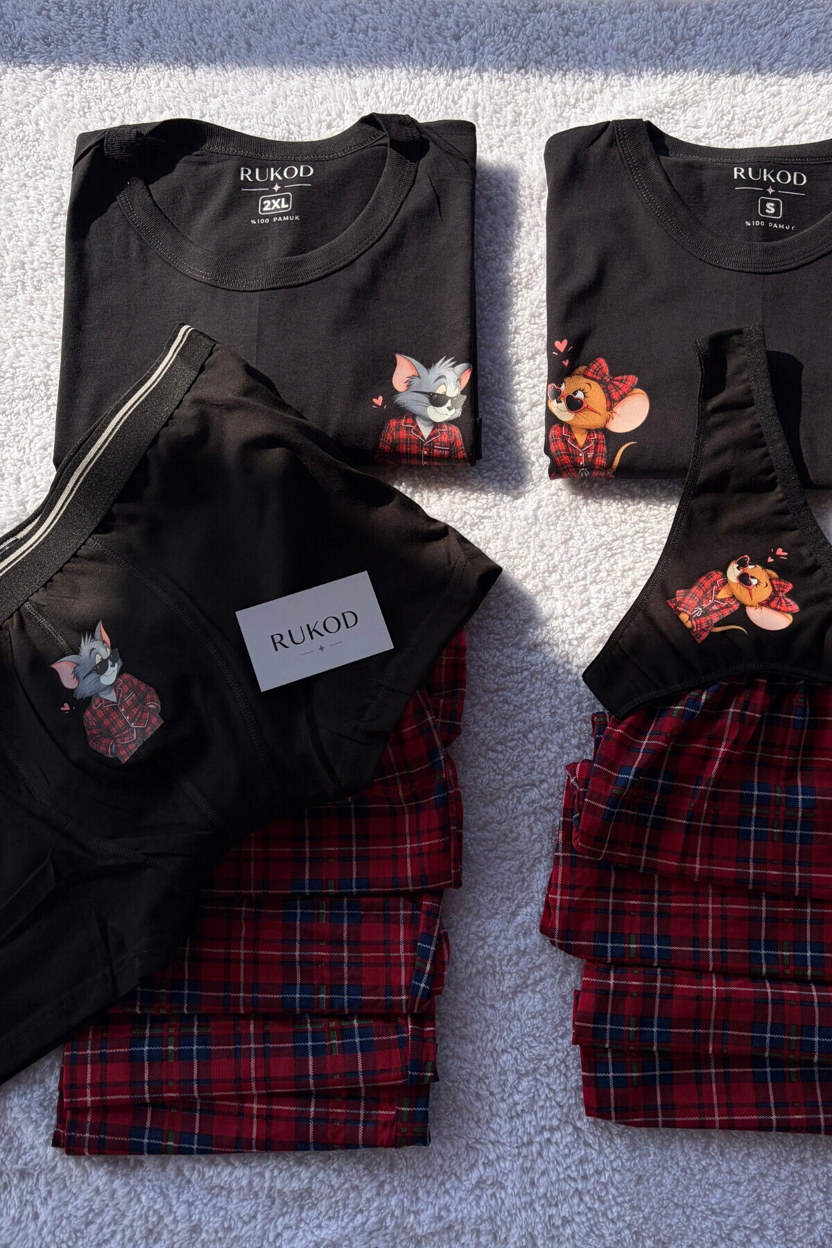 RUKOD KADIN Tekli Siyah Farecik Pijama ve İç Giyim Takımı (Çift Pijamasının Kadını) görsel 4