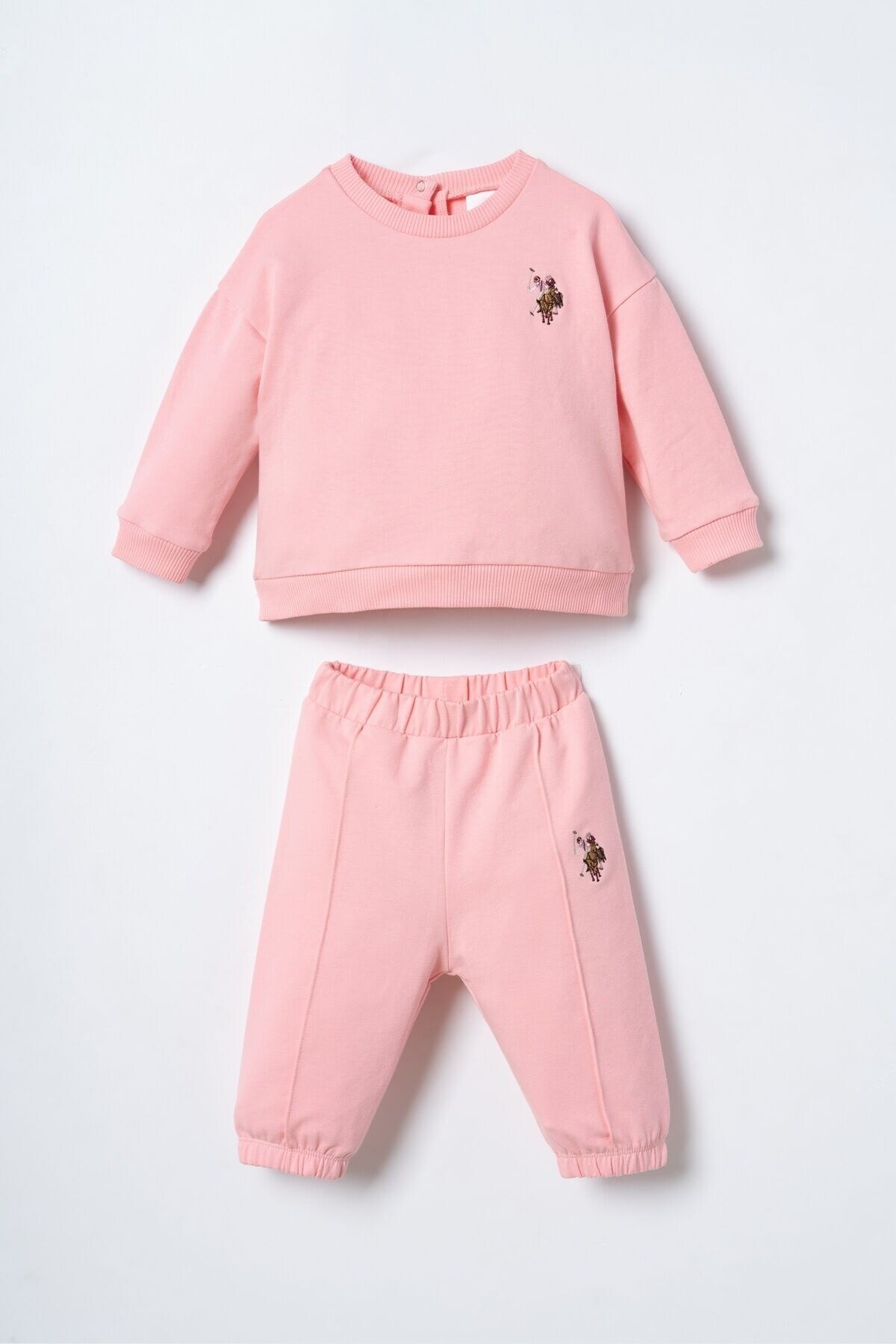 ست دوتکه آستینبلند گلدوزیدار نوزاد دختر U.S. Polo Assn. سالمونی — 1