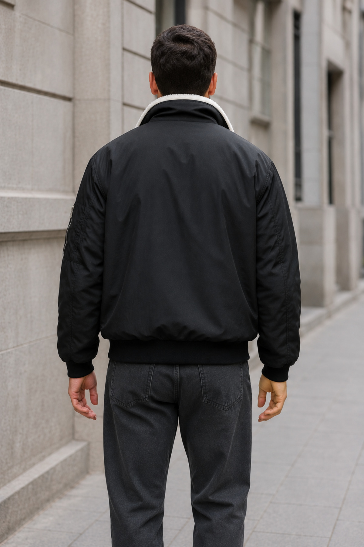 Çift Taraflı Dik Yaka Bomber Ceket — مشکی OTK25-CYB-03 — تصویر 8 از 8