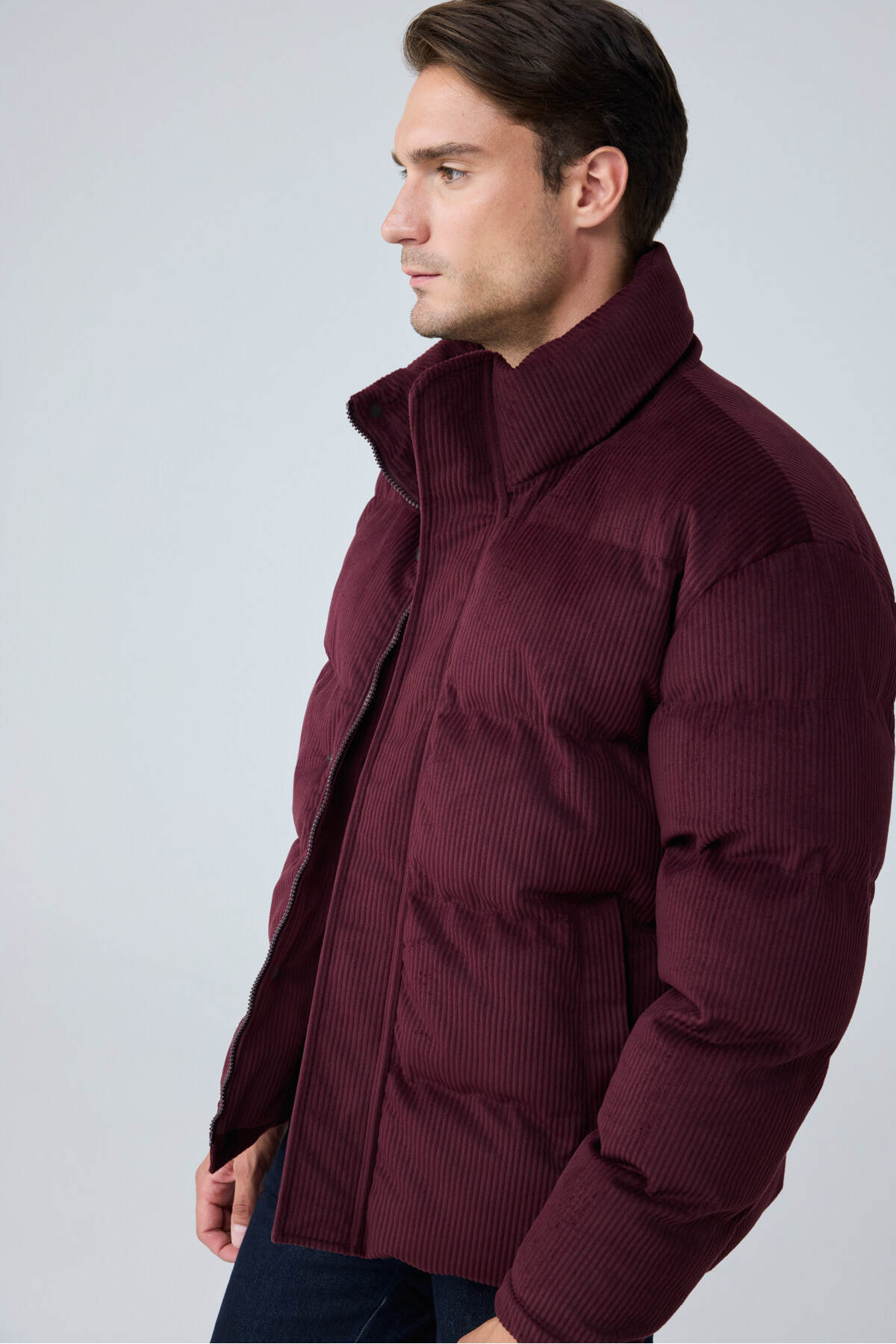 Erkek Su Geçirmez Kadife Puffer Şişme Mont Bordo 4346DNGR — رنگارنگ — تصویر 3 از 7