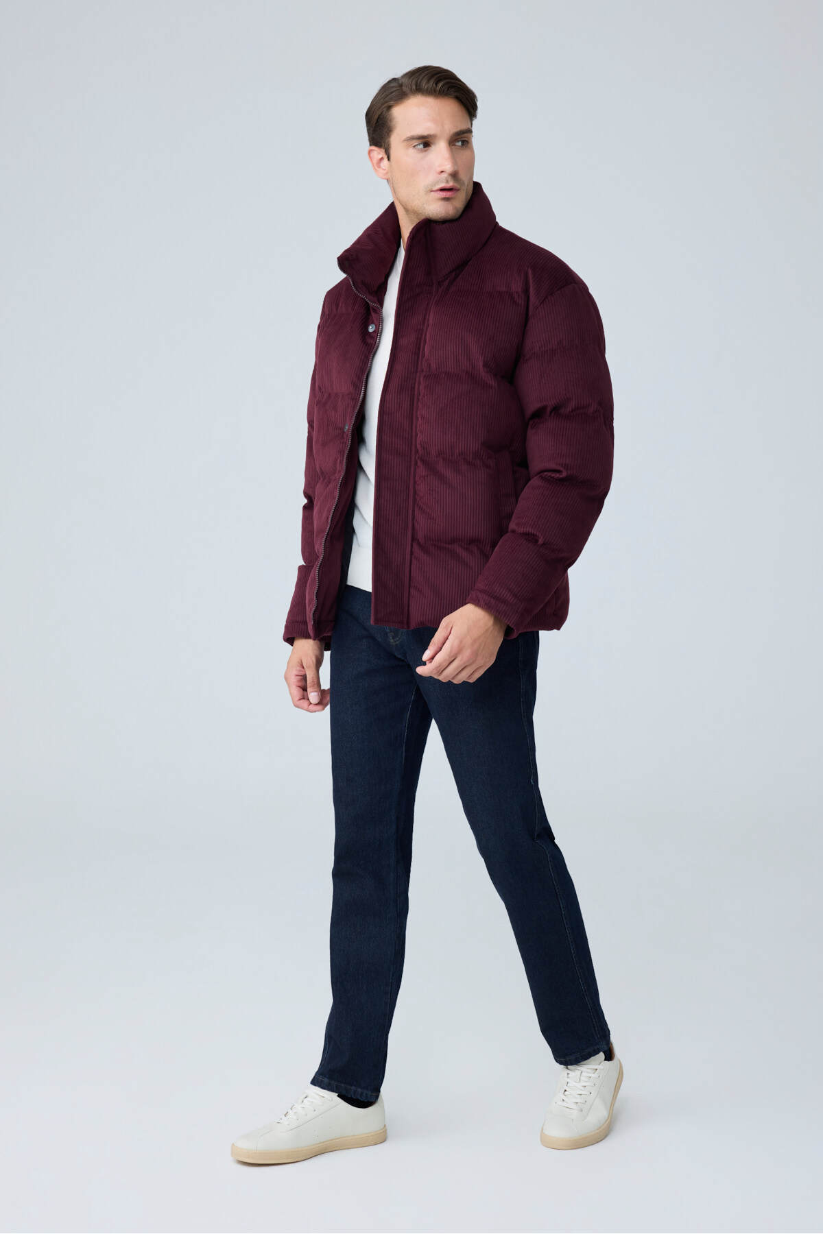 Erkek Su Geçirmez Kadife Puffer Şişme Mont Bordo 4346DNGR — رنگارنگ — تصویر 7 از 7