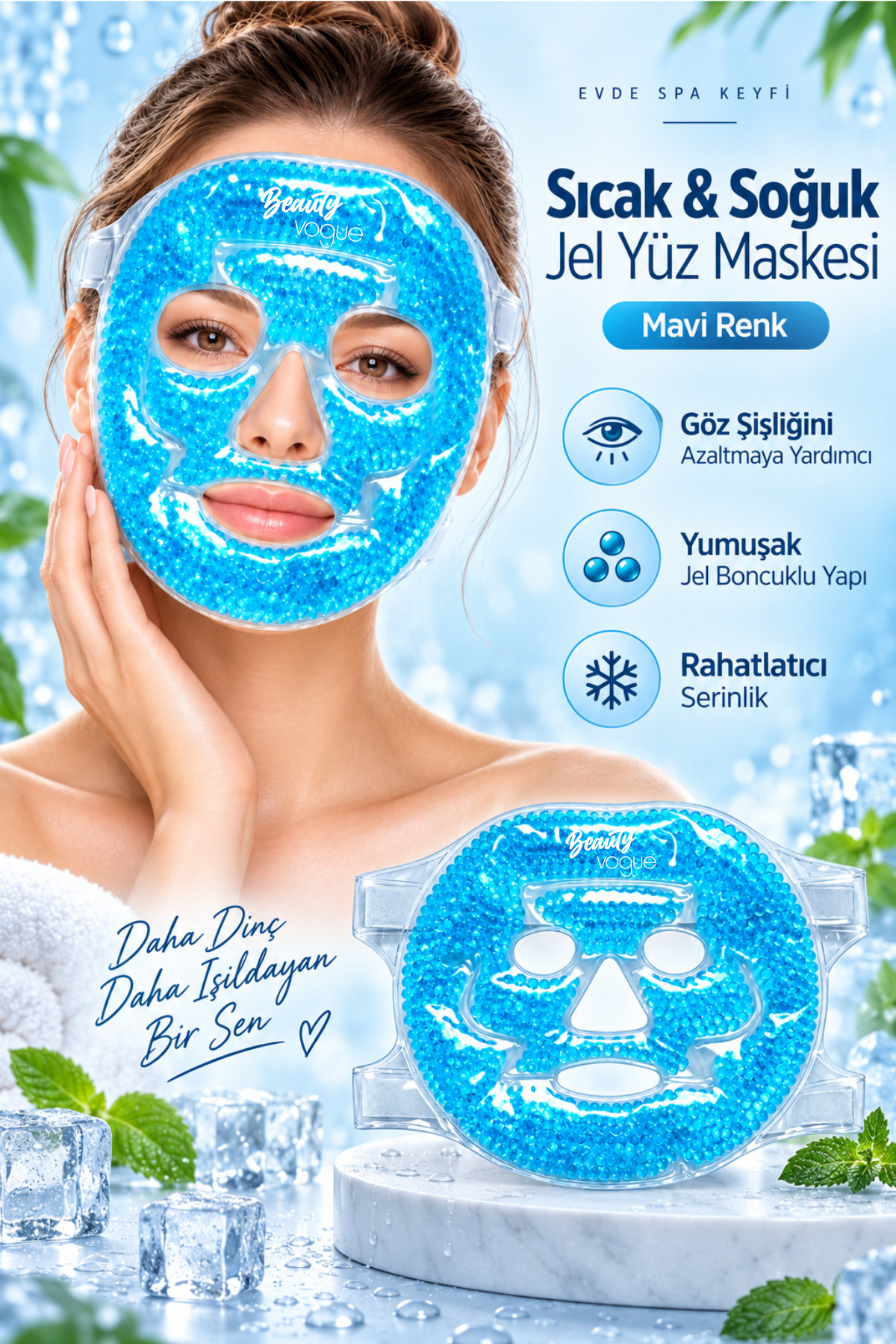 Beauty Vogue Buz Jel Toplar TERMOJEL Yüz Maskesi Soğuk Ve Sıcak Terapi Maskesi Mavi — BV-14-M