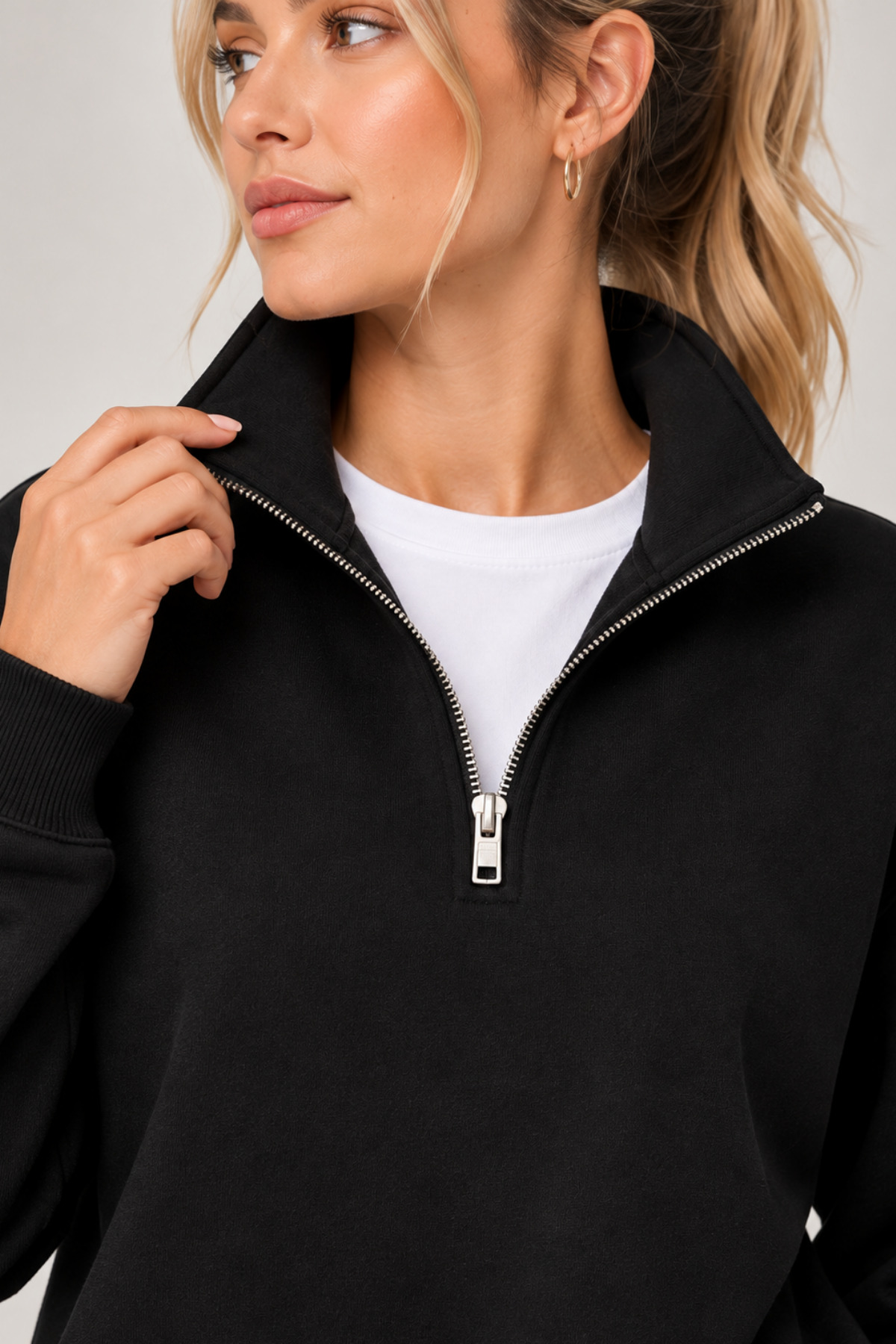 GENIUS STORE Kadın Sweatshirt Dik Yaka Yarım Fermuarlı Oversize Kalıp İçi Polarlı Kadın Spor Sweatshirt görsel 5