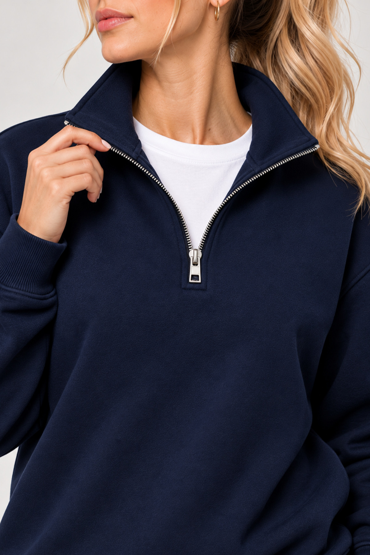 GENIUS STORE Kadın Sweatshirt Dik Yaka Yarım Fermuarlı Oversize Kalıp İçi Polarlı Kadın Spor Sweatshirt görsel 4