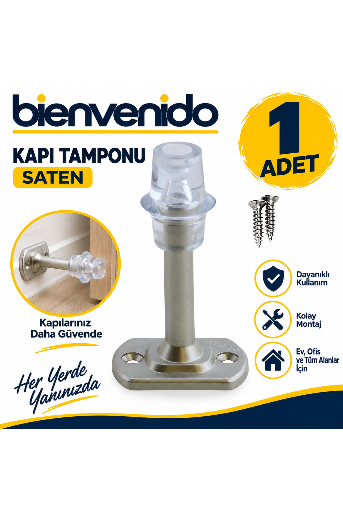 Kapı Kolu Stoperi Tamponu Durdurucusu Tutucu Tutacağı Plastik Saten 8 Cm Kapı Stopu Silikonlu BIE-KT-PLS-SAT, one size