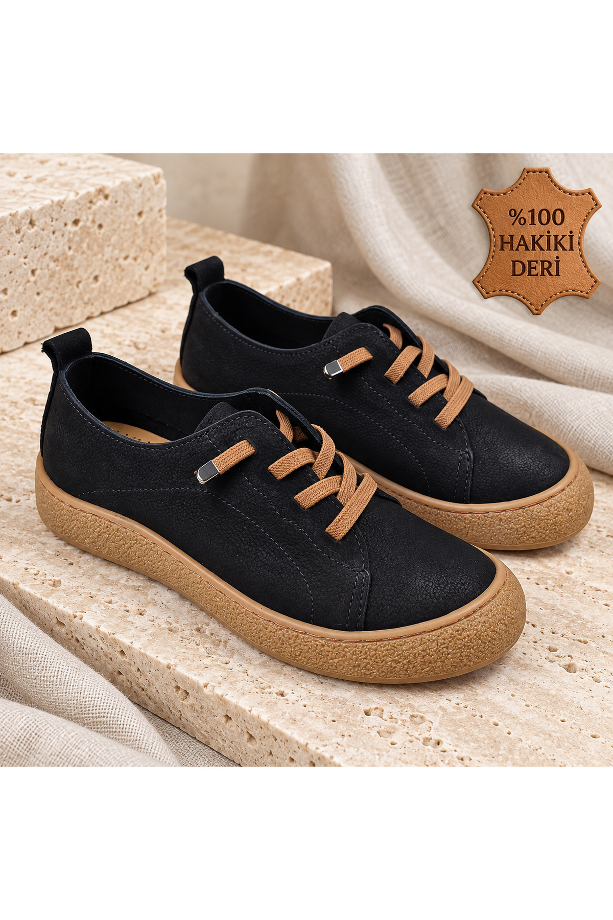 NEWORA Kadın %100 Hakiki Deri Bağcıklı Günlük Ayakkabı Rahat Tabanlı Casual Sneaker görsel 3