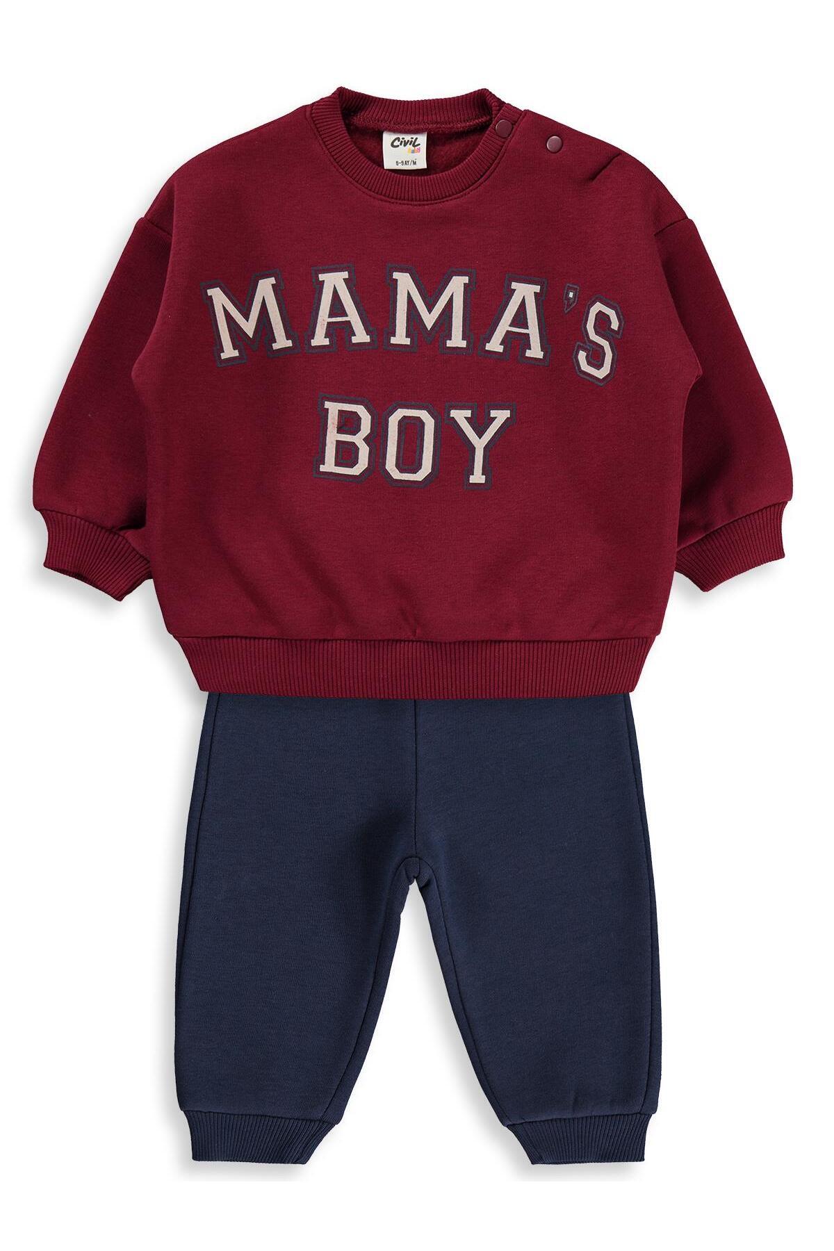 Civil Baby Mama's Boy Baskılı 6-18 Ay Takım - Koyu Bordo-Koyu İndigo
