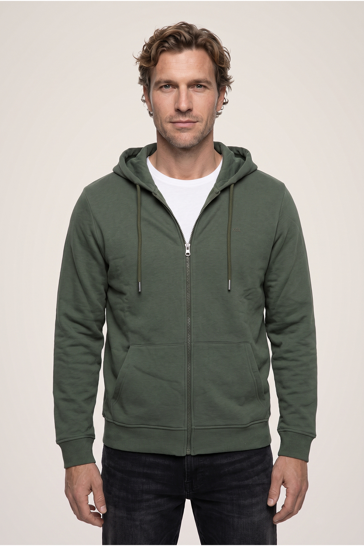 Kapüşonlu Fermuarlı Cepli Regular Fit Şardonlu Sıcak Tutan Pamuklu Basic Sweatshirt Hırka — خاکی KK27C00000029 — تصویر 2 از 6