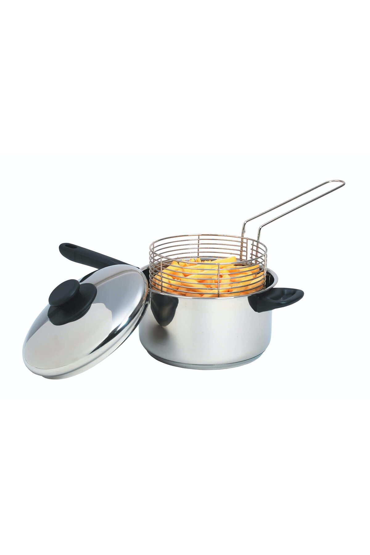 ODE KITCHENCRAFT Kızartma sepetli ve kapaklı büyük patates kızartması pişirme kabı, indüksiyonlu ocak