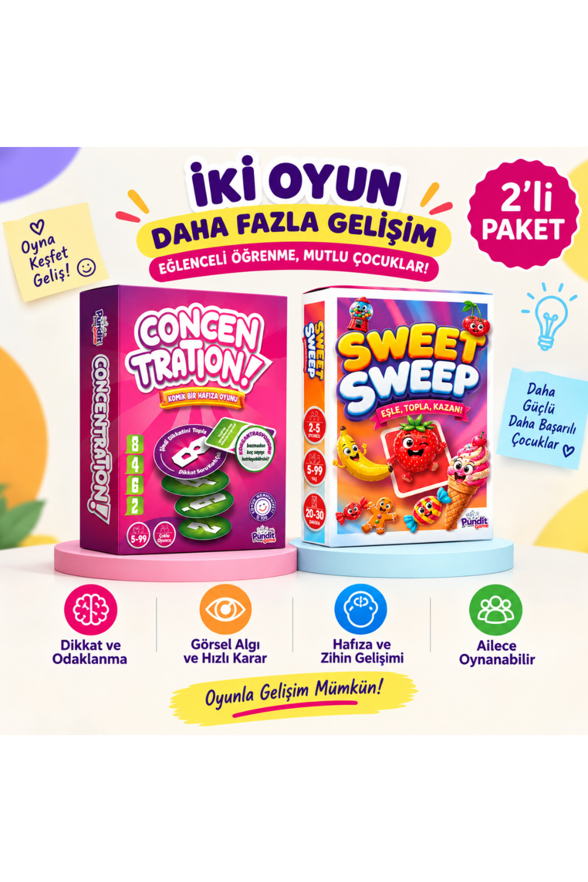 fibroidanne Concentration & Sweet Sweep 2'li Eğitim ve Zeka Oyunu Paketi | Dikkat, Hafıza ve Odaklanma