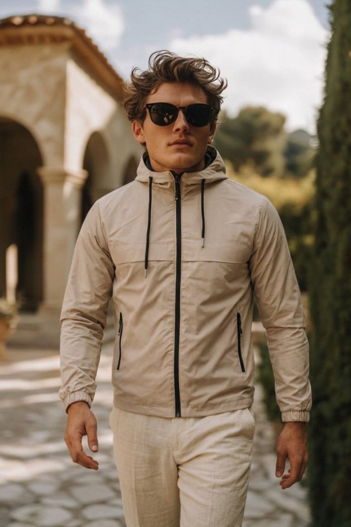 Erkek Trend Casual Astarlı Taş Yağmurluk & Rüzgarlık — کرم E0210-12-5 — تصویر 2 از 6