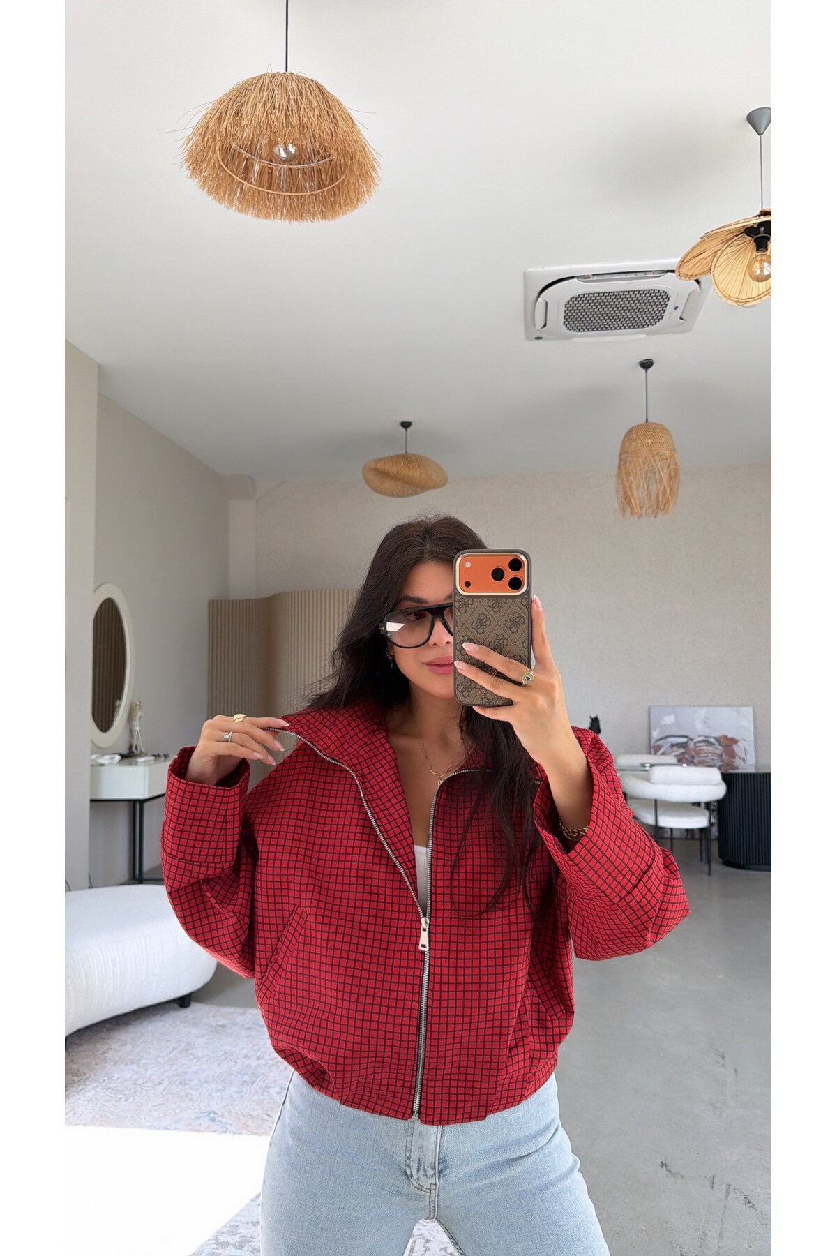 Buket Teke Kırmızı Kareli ZR Model Ceket görsel 4