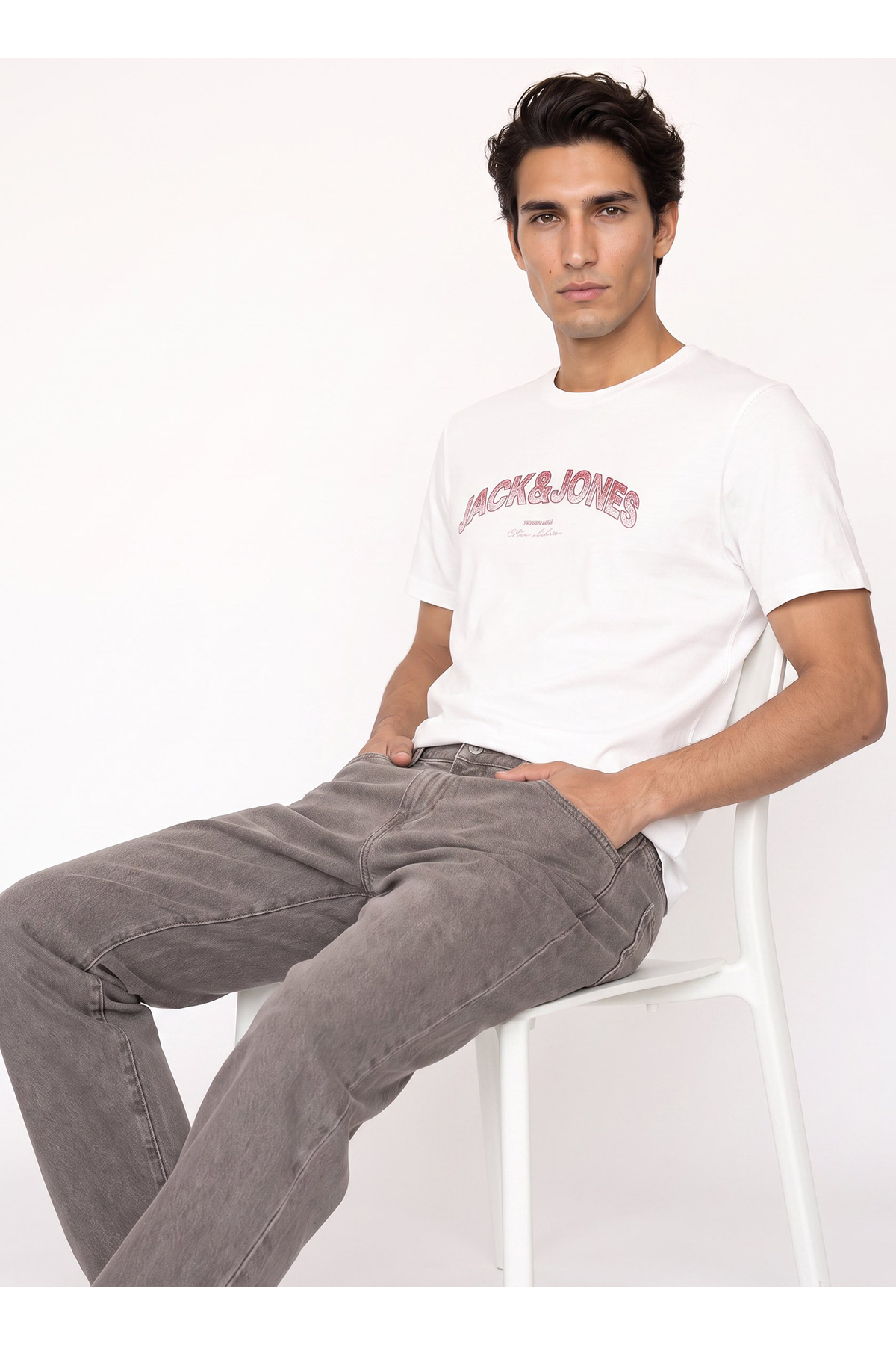 تی شرت مردانه سفید طرح لوگودار کد ۱۲۲۹۸۴۵۰ JJAVERY TEE SS CREW NECK جک اند جونز تی شرت Jack & Jones