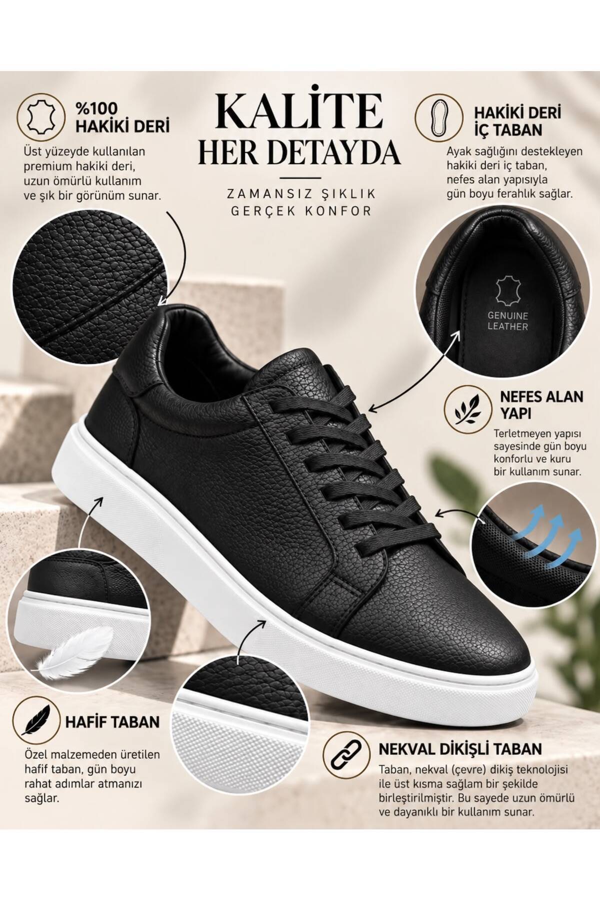 SOLERIUM SHOES %100 Hakiki Deri Hakiki Ortopedik Hafif Erkek Rahat Günlük Terletmez Büyük Numara Battal Sneaker 38-47 Numara görsel 2