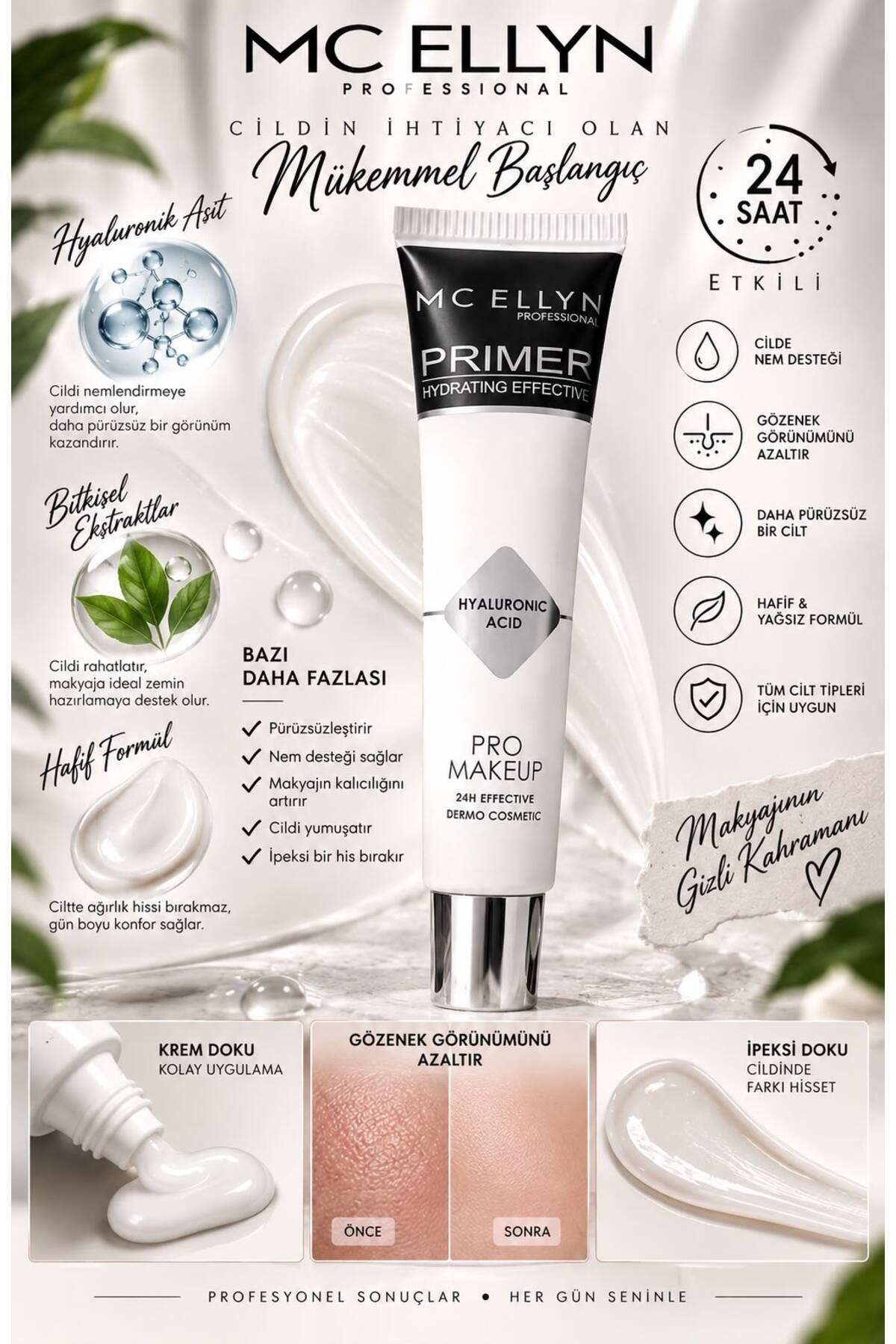 MC ELLYN Professional Hyaluronic Acid Primer Makyaj Bazı 24H Nemlendirici — سفید PRMR — تصویر 2 از 3