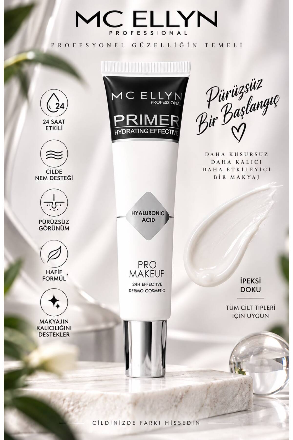 MC ELLYN Professional Hyaluronic Acid Primer Makyaj Bazı 24H Nemlendirici — سفید PRMR — تصویر 3 از 3