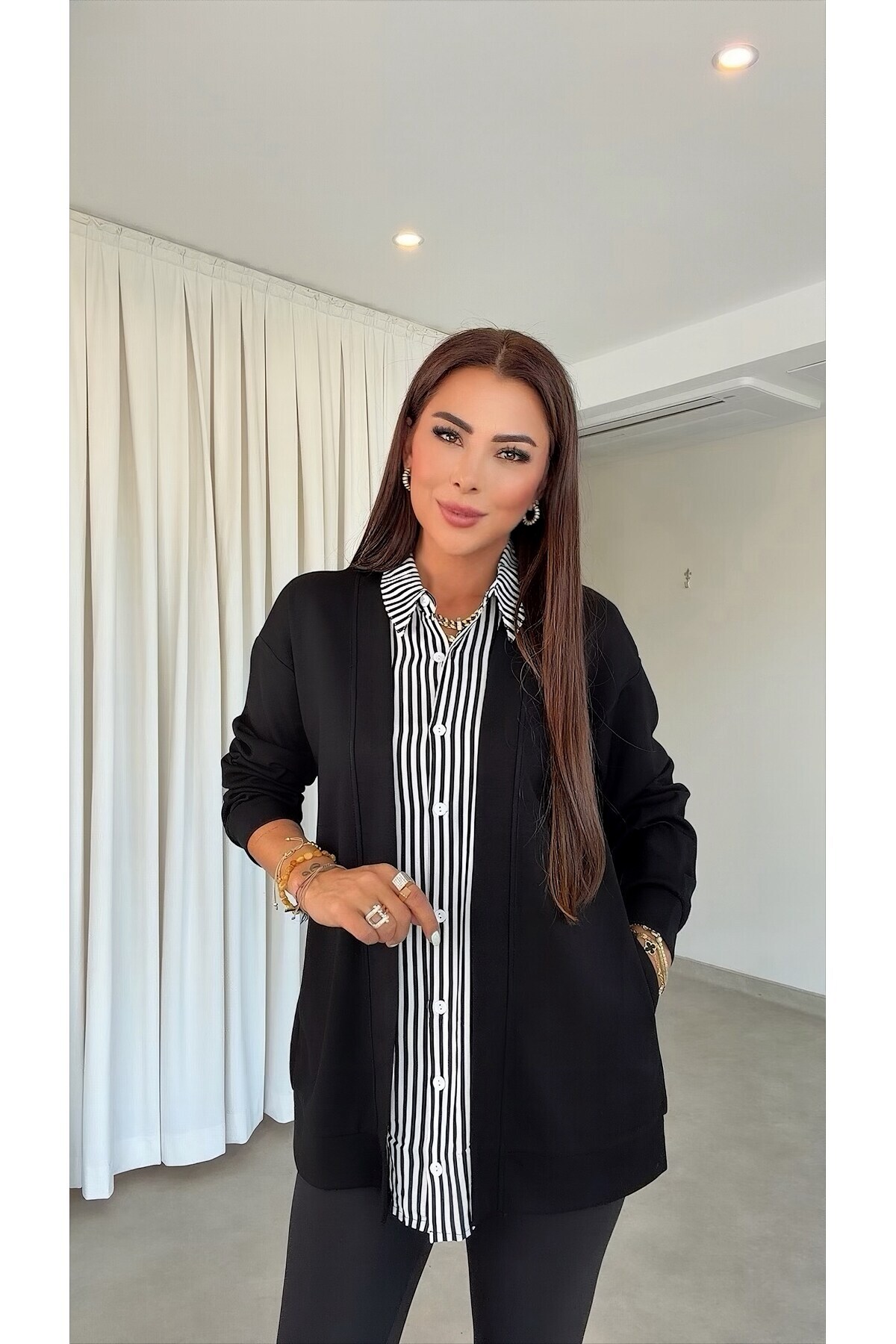 بلوز ژاکتی مشکی زنانه راه راه لولای 3