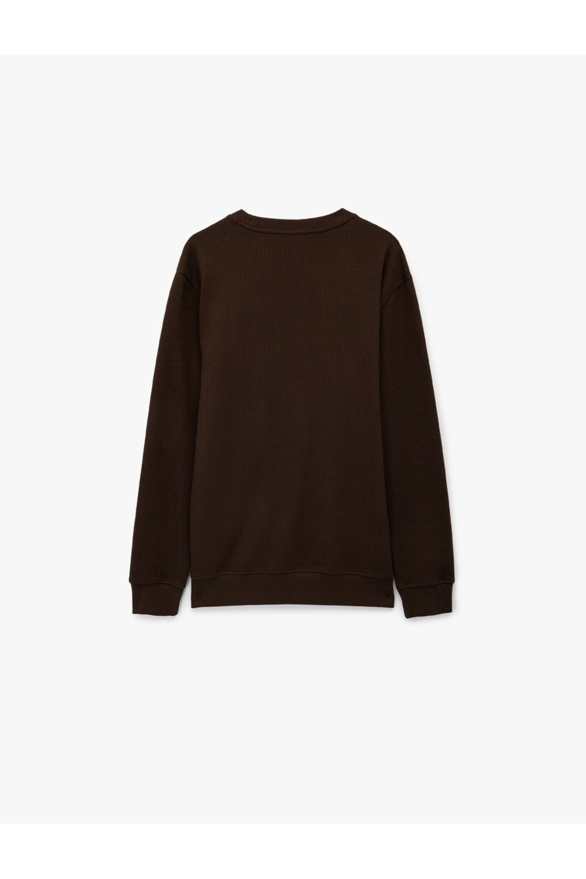 Regular Fit Uzun Kollu Dokulu Basic Bisiklet Yaka Sweatshirt — قهوه‌ای 7WAM70017MK — تصویر 4 از 4