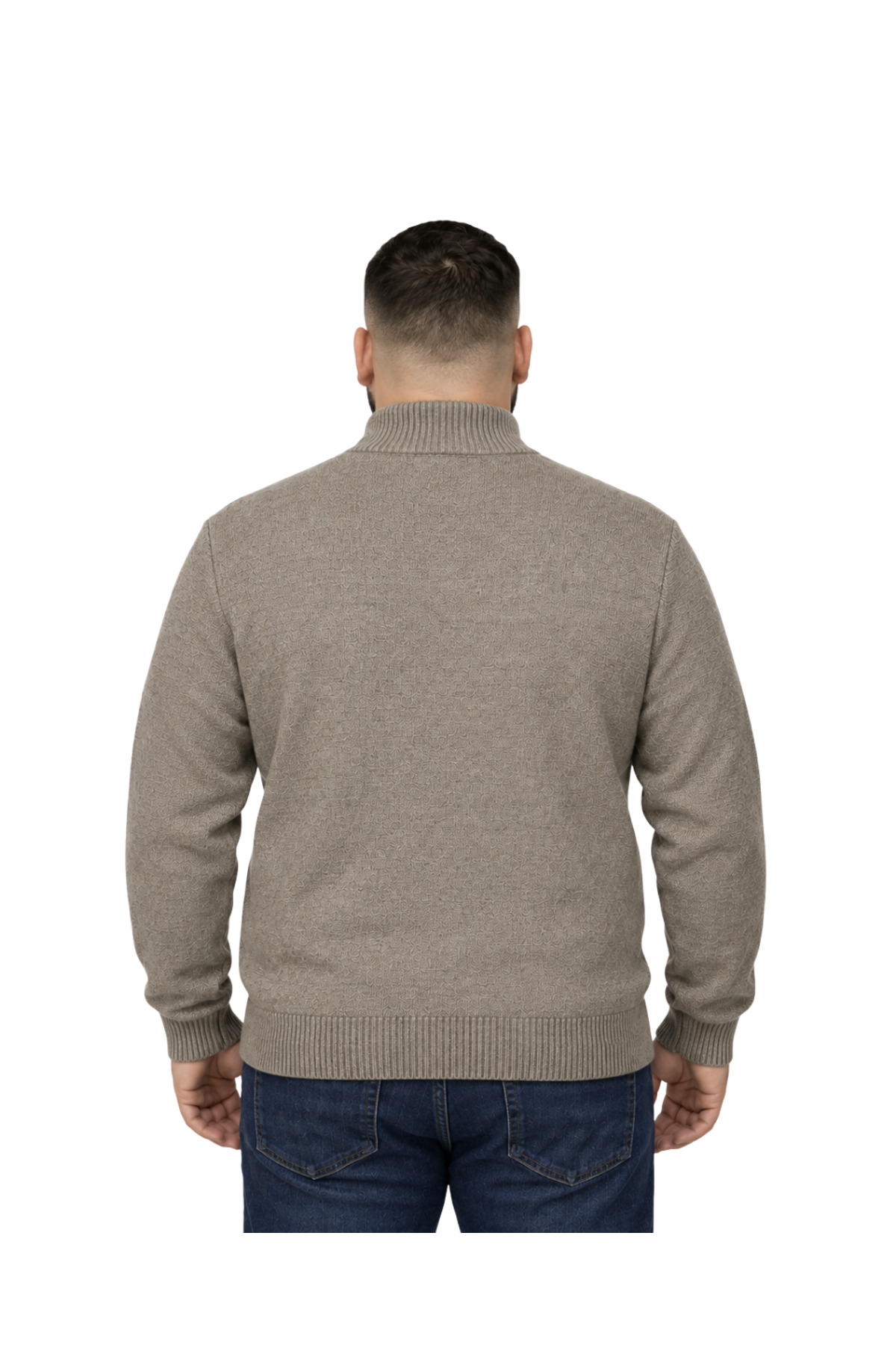 BattalModa Erkek Büyük Beden Vizon Hattush Dik Yaka Cepli Triko Hırka 3XL-4XL-5XL-6XL görsel 3