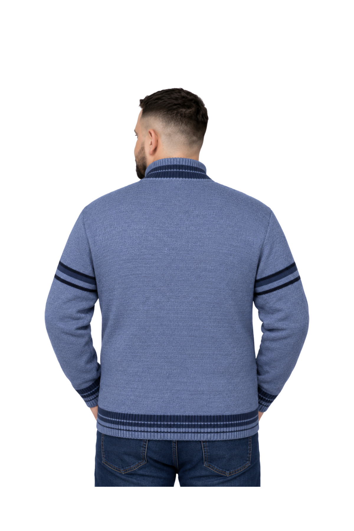 BattalModa Erkek Büyük Beden Havacı Desenli Cepli Triko Hırka 3XL-4XL-5XL-6XL görsel 3