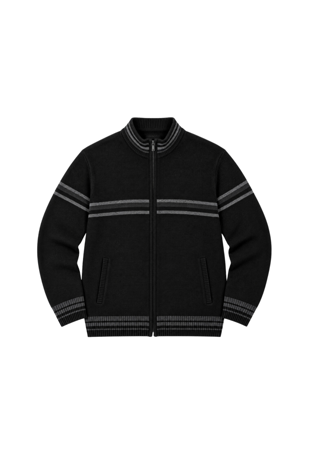 BattalModa Erkek Büyük Beden Siyah Desenli Cepli Triko Hırka 3XL-4XL-5XL-6XL görsel 4