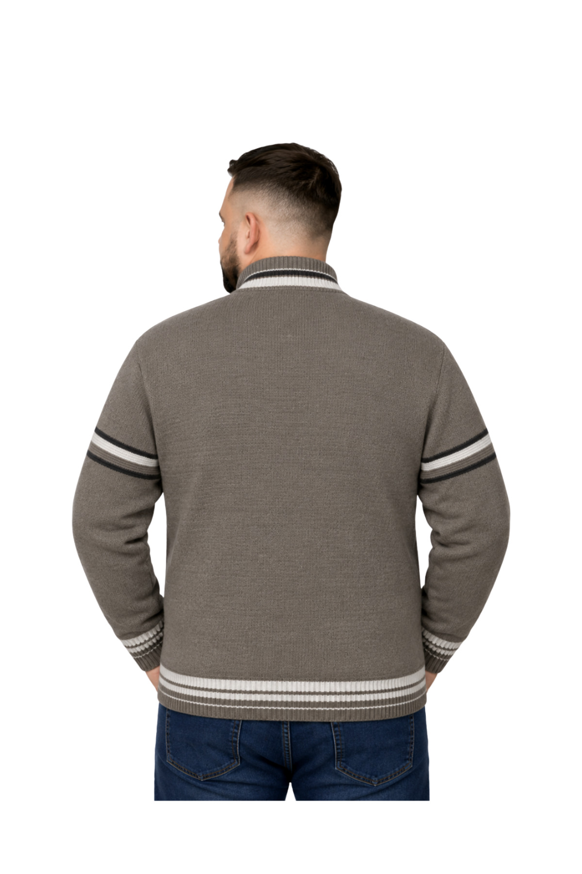 BattalModa Erkek Büyük Beden Vizon Desenli Cepli Triko Hırka 3XL-4XL-5XL-6XL görsel 3