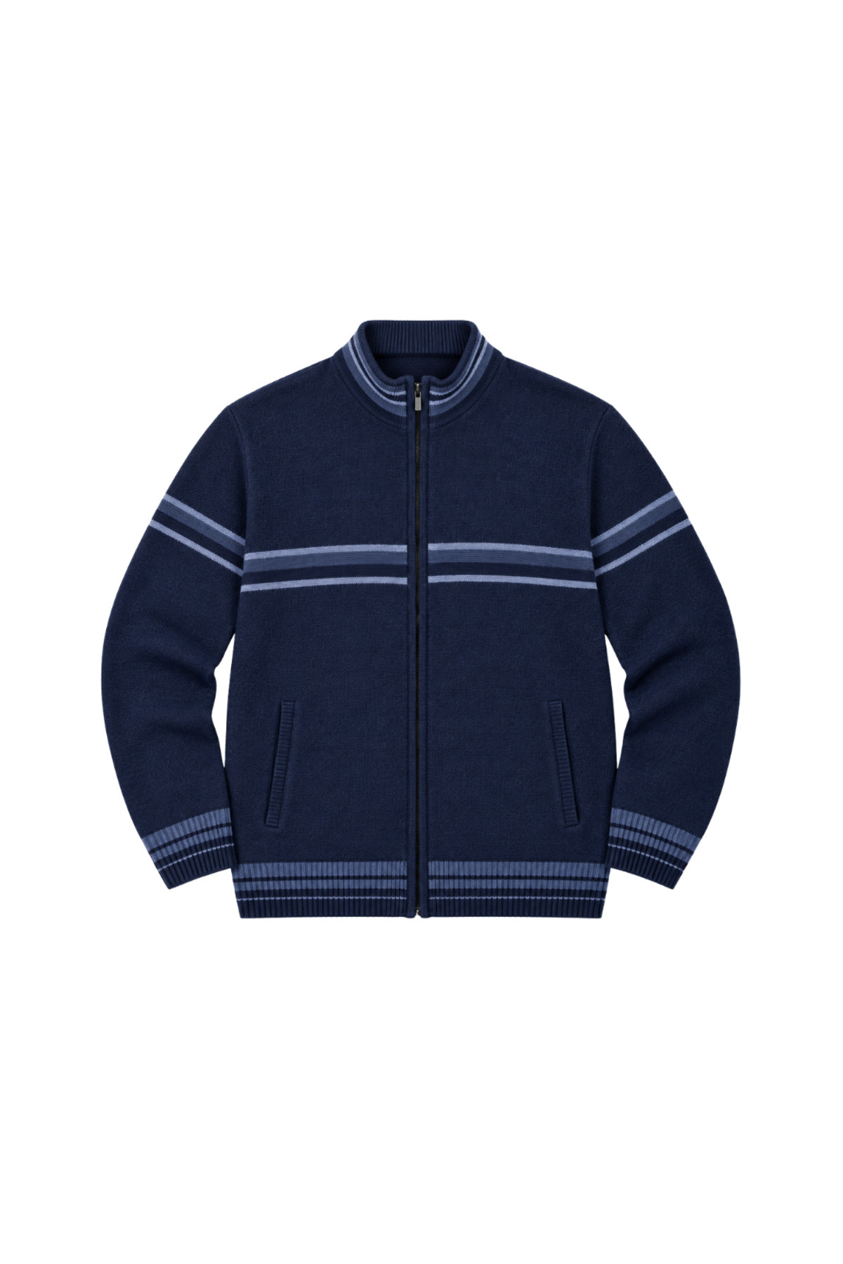BattalModa Erkek Büyük Beden Lacivert Desenli Cepli Triko Hırka 3XL-4XL-5XL-6XL görsel 4