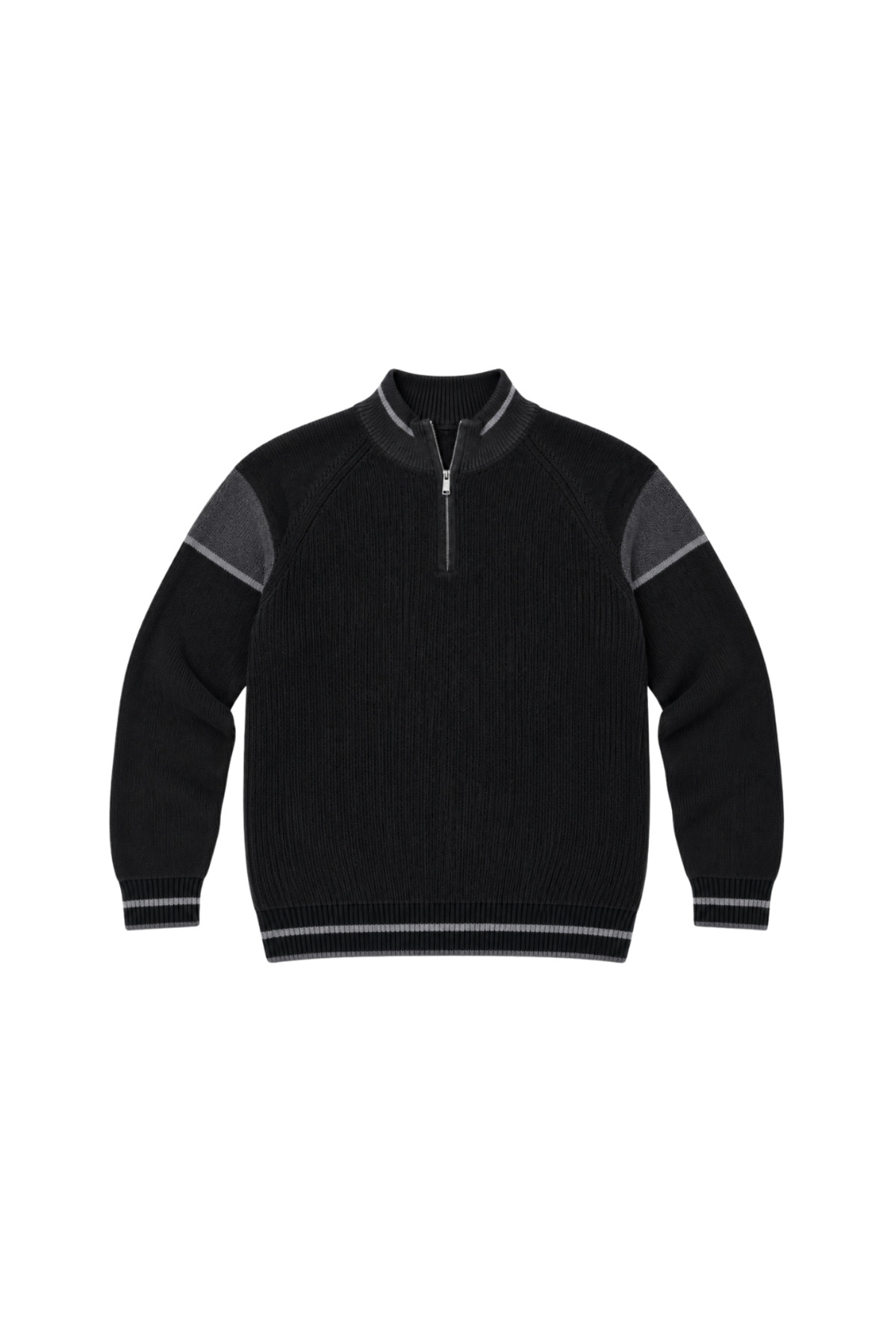 BattalModa Erkek Büyük Beden Siyah Hattush Fermuarlı Dik Yaka Desenli Triko Kazak 3XL-4XL-5XL-6XL görsel 4