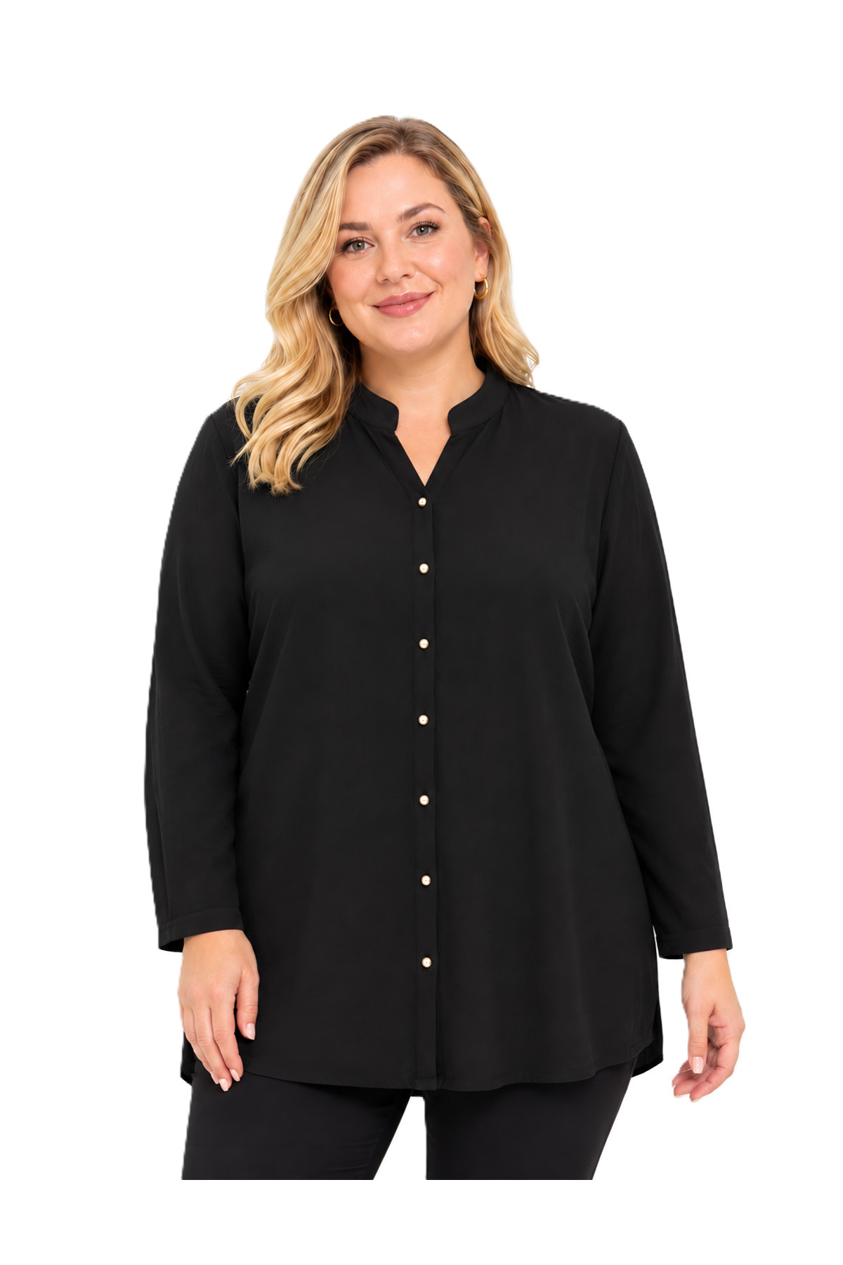 Pelek Butik Büyük Beden Viskon Gömlek-Siyah PB484