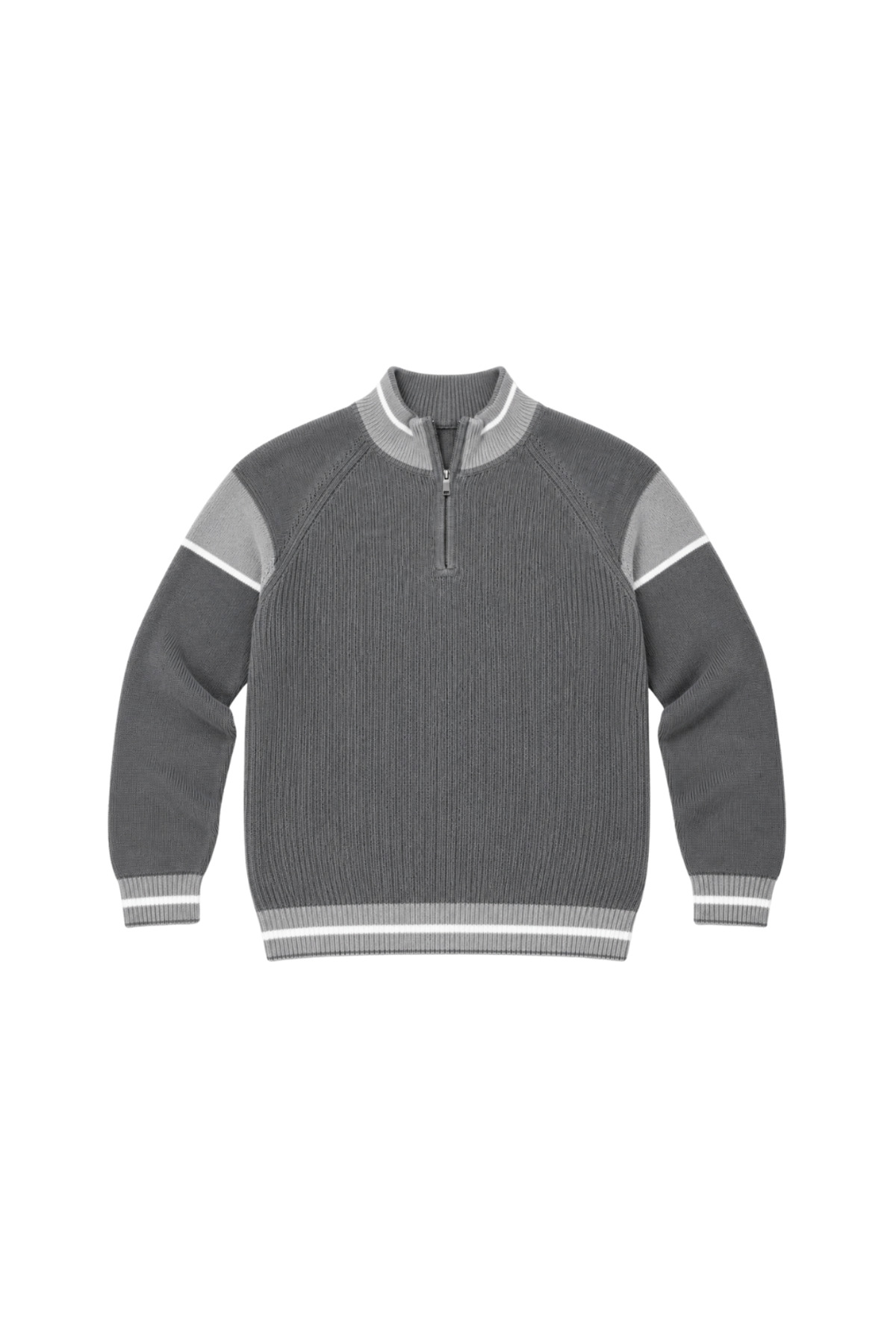 BattalModa Erkek Büyük Beden Füme Hattush Fermuarlı Dik Yaka Desenli Triko Kazak 3XL-4XL-5XL-6XL görsel 4