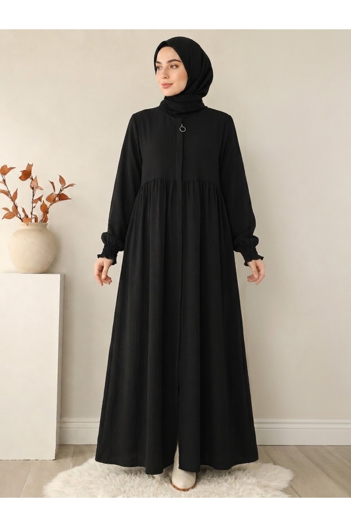 OKTAYUSTA COLLECTİON Robalı Mevlana Kesim Asil Günlük Ferace Siyah