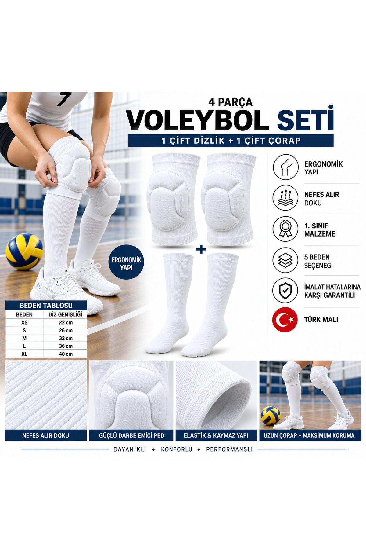 Voleybol Dizliği Voleybol Kolluğu 2li Set Yetişkin ve Çocuk Voleybol 1 Çift Dizlik 1 Çift çorap 4 Parça küçük fotoğraf 2