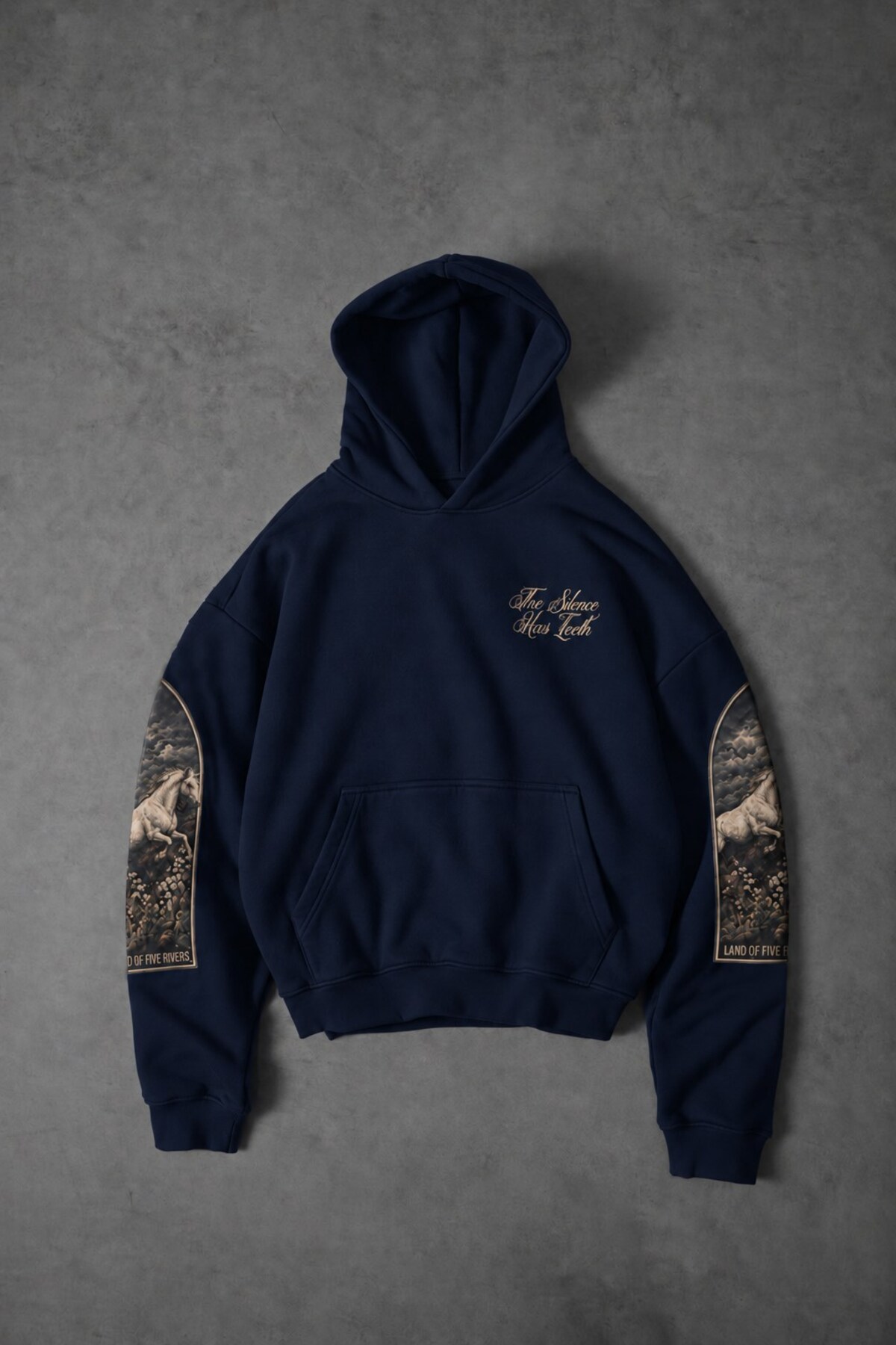 Erkek Lacivert Silence Patch Nakış Oversize Hoodie — رنگارنگ SS10043
