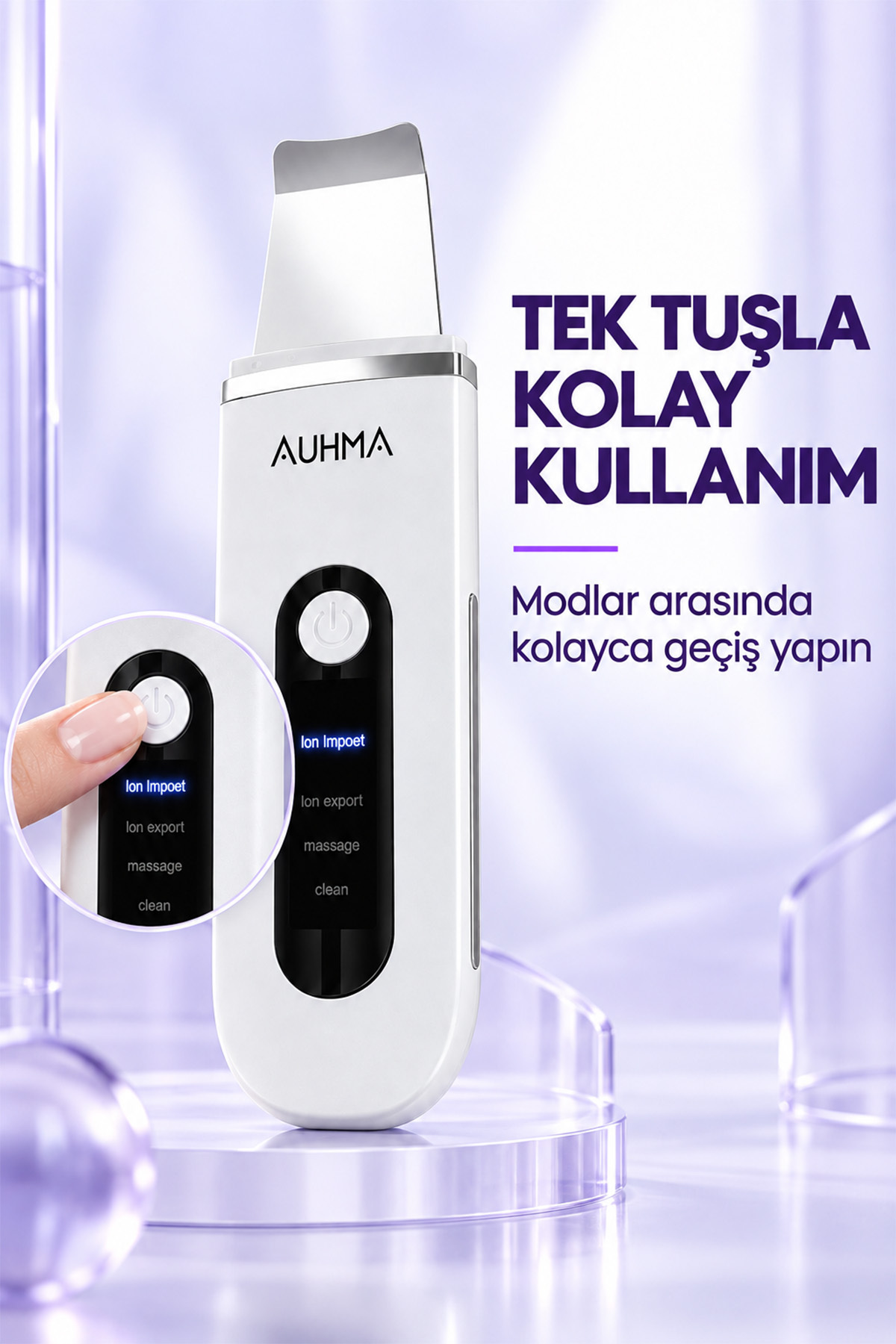Ultrasonik Cilt Temizleme Cihazı - 4 Farklı Çalışma Modlu Şarjlı Gözenek Siyah Nokta Temizleme Aleti — سفید MT-92 — تصویر 6 از 7