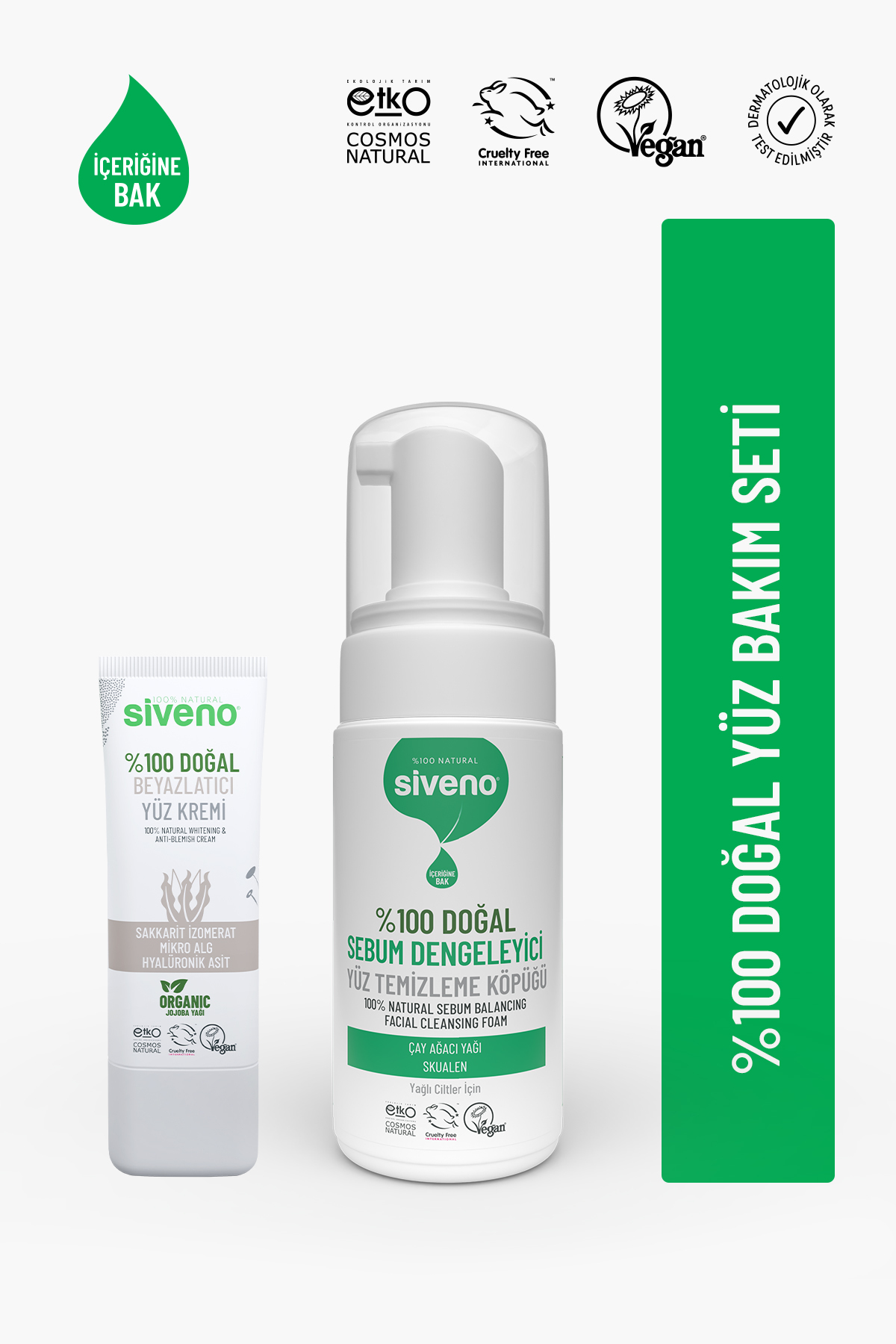 %100 Doğal Yağlı Cilt Yüz Temizleme Köpüğü 100 ml ve Beyazlatıcı Yüz Kremi 30 ml — SSET-003040