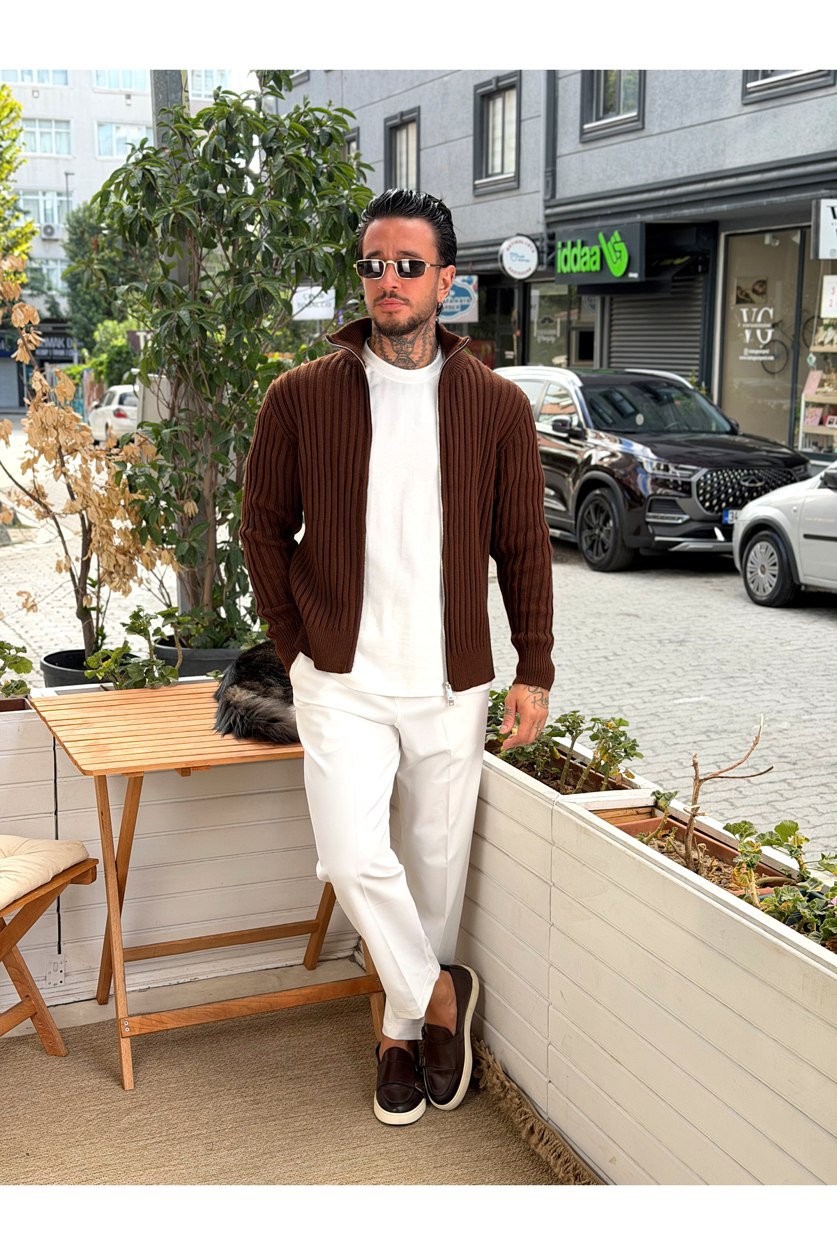 Kalın Fitilli Örme Basic Hırka Kahverengi 2854 — قهوه‌ای MS4298 — تصویر 2 از 3