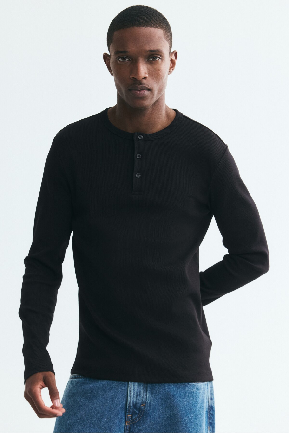 Pamuklu ve Ribanalı Henley Üst Slim Fit