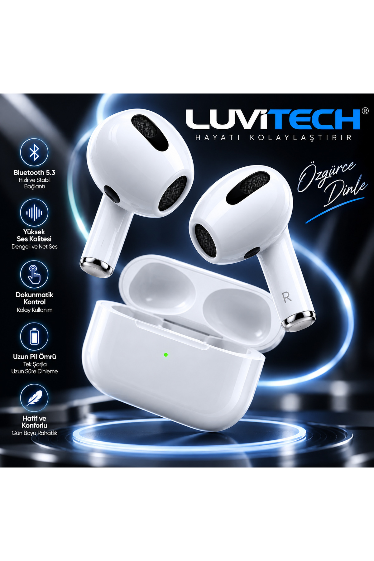 3. Nesil Pro Beyaz Ios Android Uyumlu Kablosuz Bluetooth Kulaklık Yeni Nesil