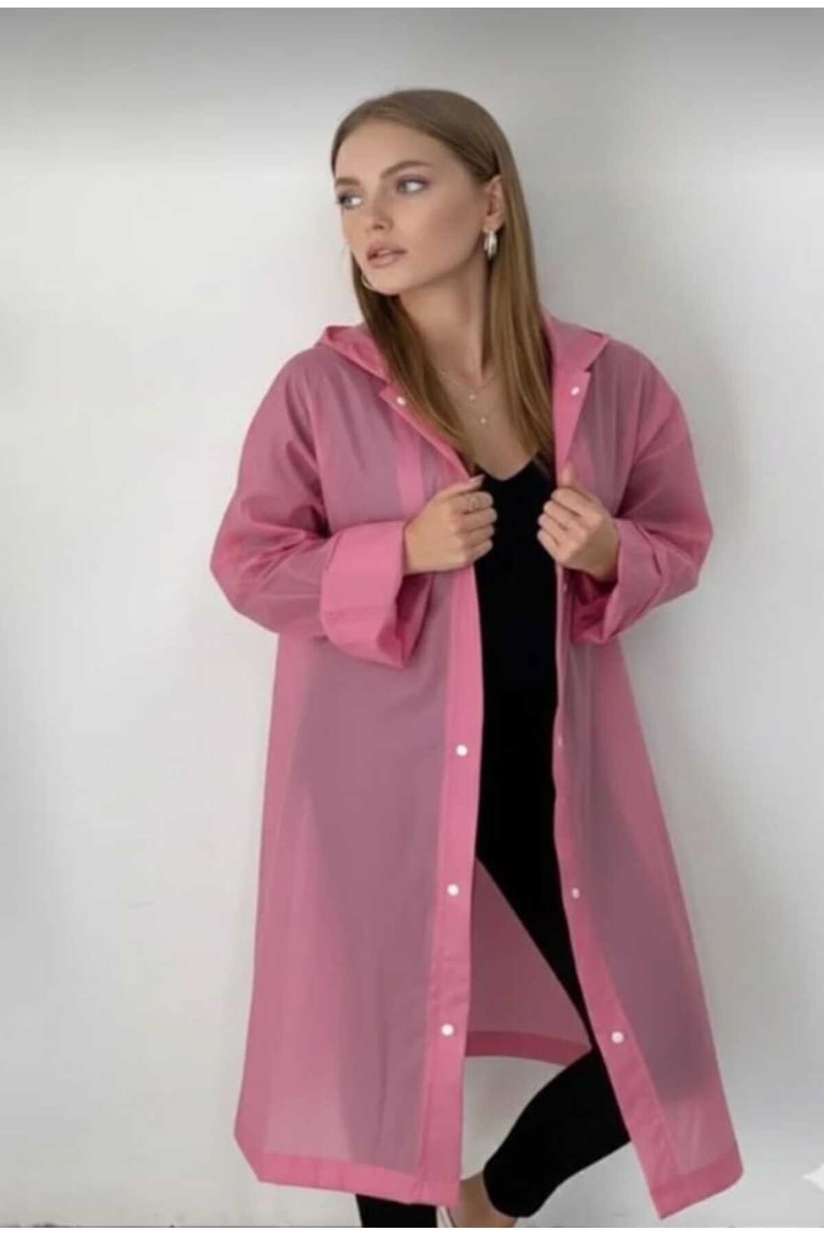 طراحی مدرن و شفاف: بارانی ضد آب دکمه‌دار یونی‌سکس - سبک و تاشو — صورتی روشن — تصویر 2 از 5