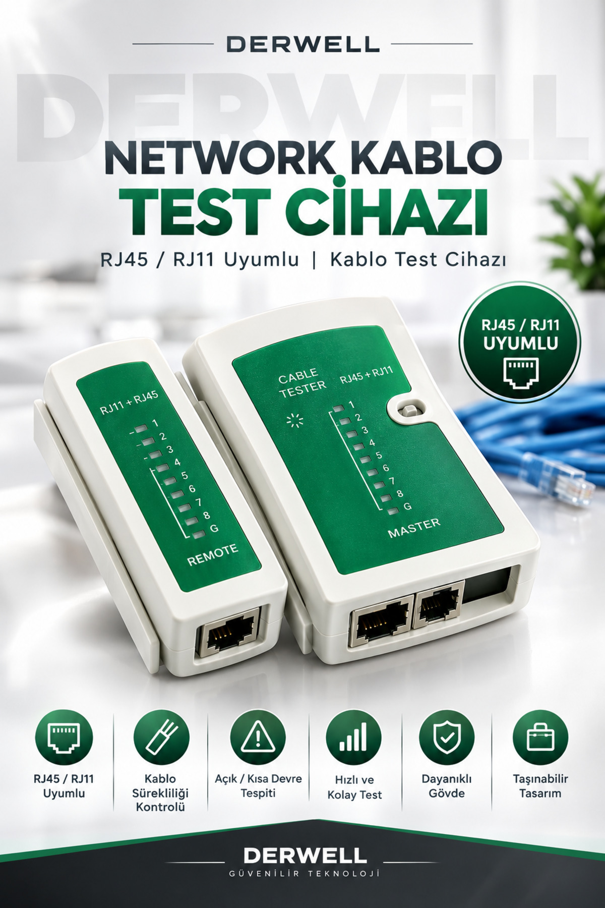 RJ45 RJ11 Uyumlu Ethernet Internet Ve Telefon Ağ Kablosu Test Cihazı Ölçü Aleti Cat5 Cat6 Cat7 Kablo Arıza Tespit Kumanda Ve Ana Modül Seti Taşınabilir Dayanıklı Led Göstergeli Ürün