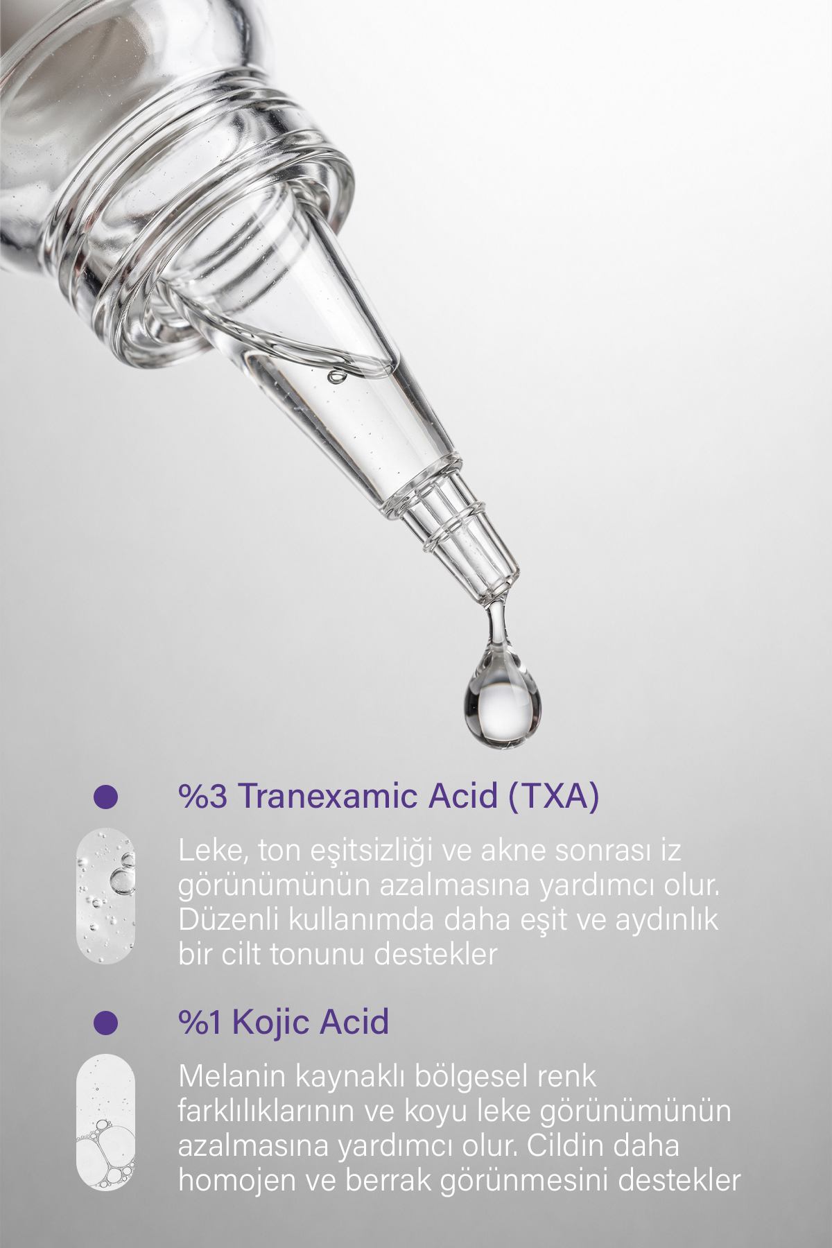 %3 Traneksamik Asit + %1 Kojik Asit + Glutatyon - Leke ve Ton Eşitsizliği, Aydınlatıcı Cilt Bakım Serumu 25 ml — CSM004 — تصویر 3 از 6