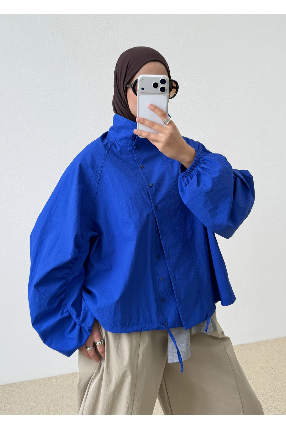 508418 FLW BOMBER GÖMLEK SAKS MAVİ — آبی P7621S1077 — تصویر 7 از 8