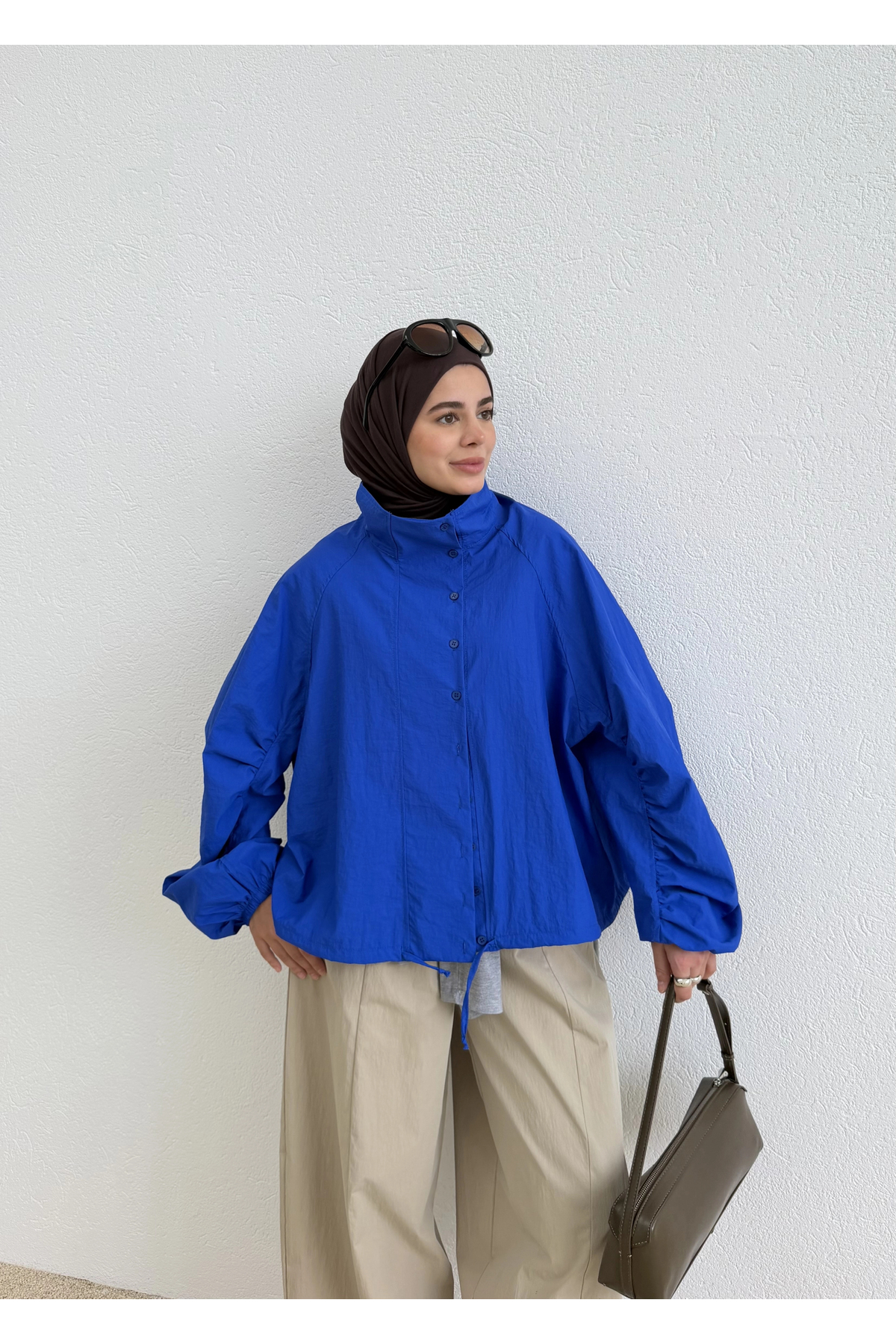 508418 FLW BOMBER GÖMLEK SAKS MAVİ — آبی P7621S1077 — تصویر 5 از 8