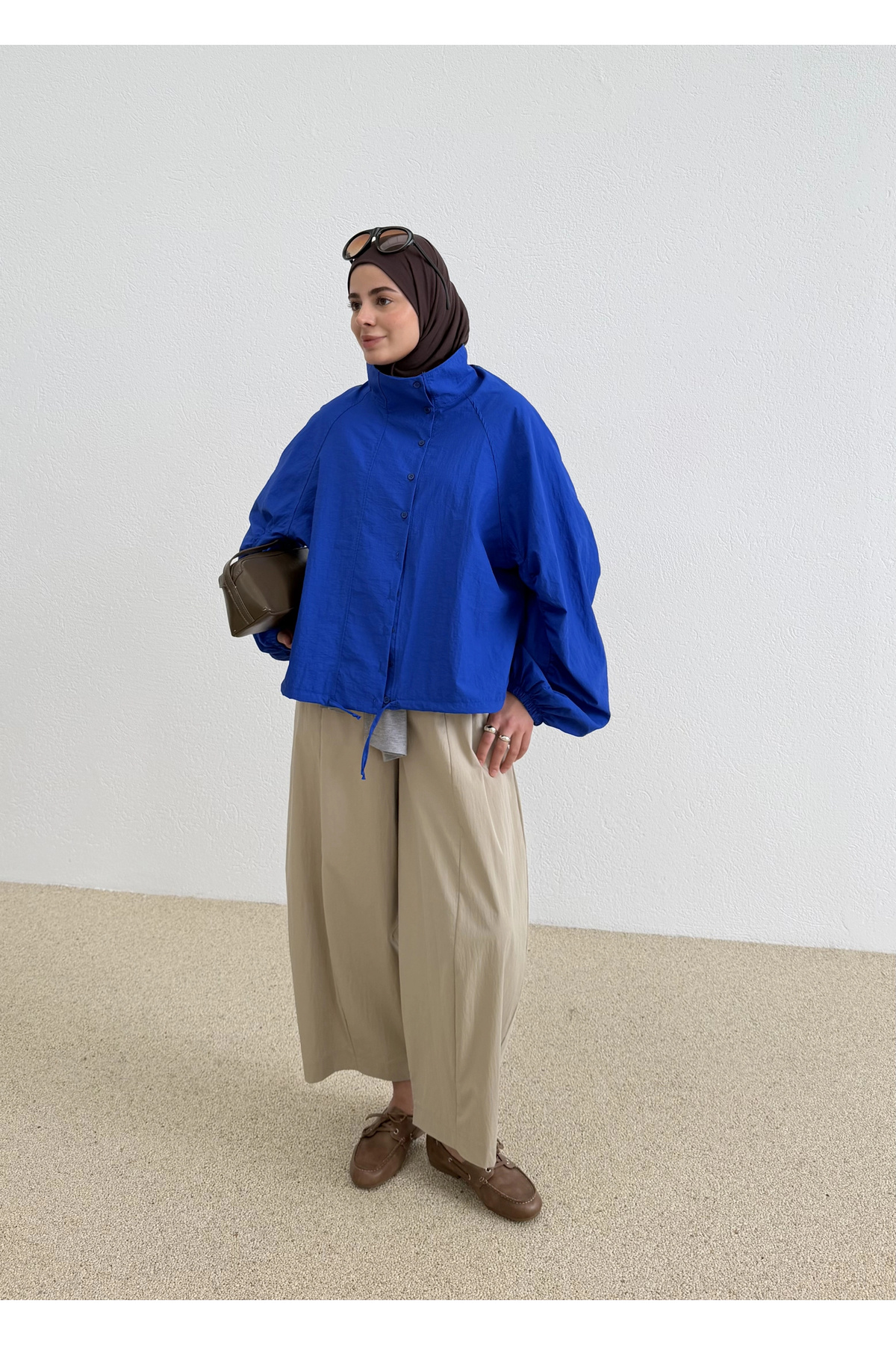508418 FLW BOMBER GÖMLEK SAKS MAVİ — آبی P7621S1077 — تصویر 6 از 8