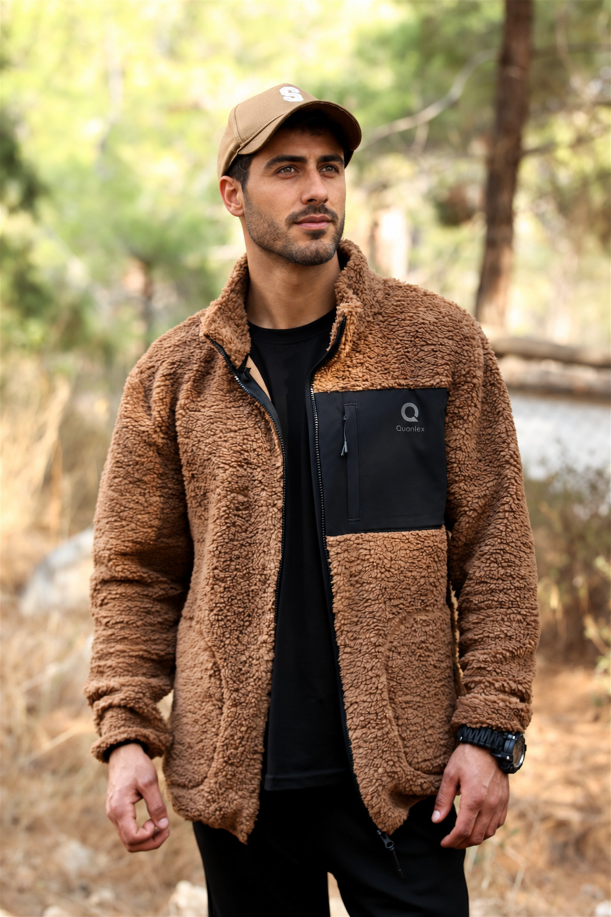 Erkek Kahverengi Kuzu Welsoft Polar Ceket Dik Yaka Fermuarlı Oversize — قهوه‌ای E0600-EQ — تصویر 8 از 8
